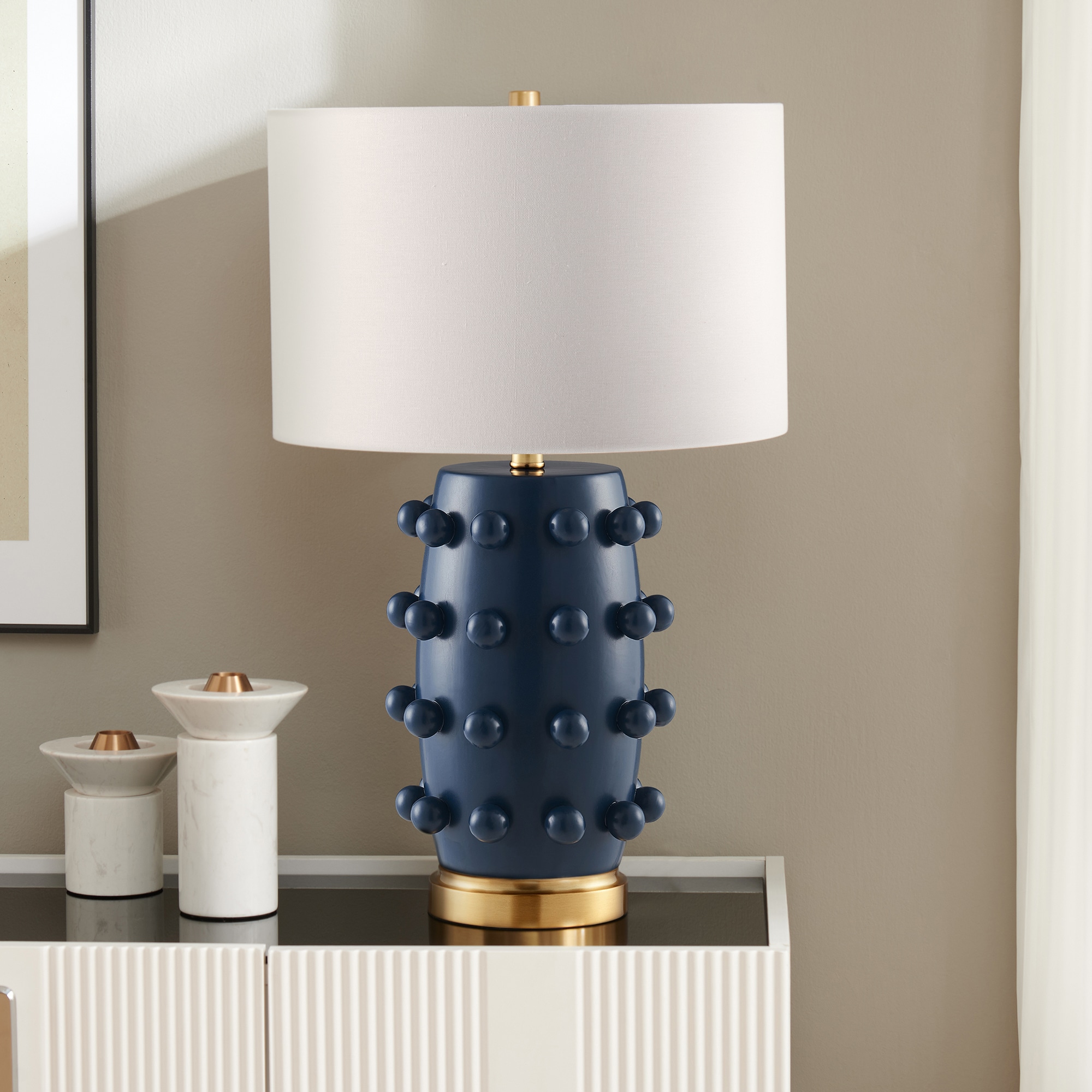Hailey Home TL2194 Farrington 25.5-in Matte Navy LED Incandescent Rotary socket Table Lamp with Fabric Shade
