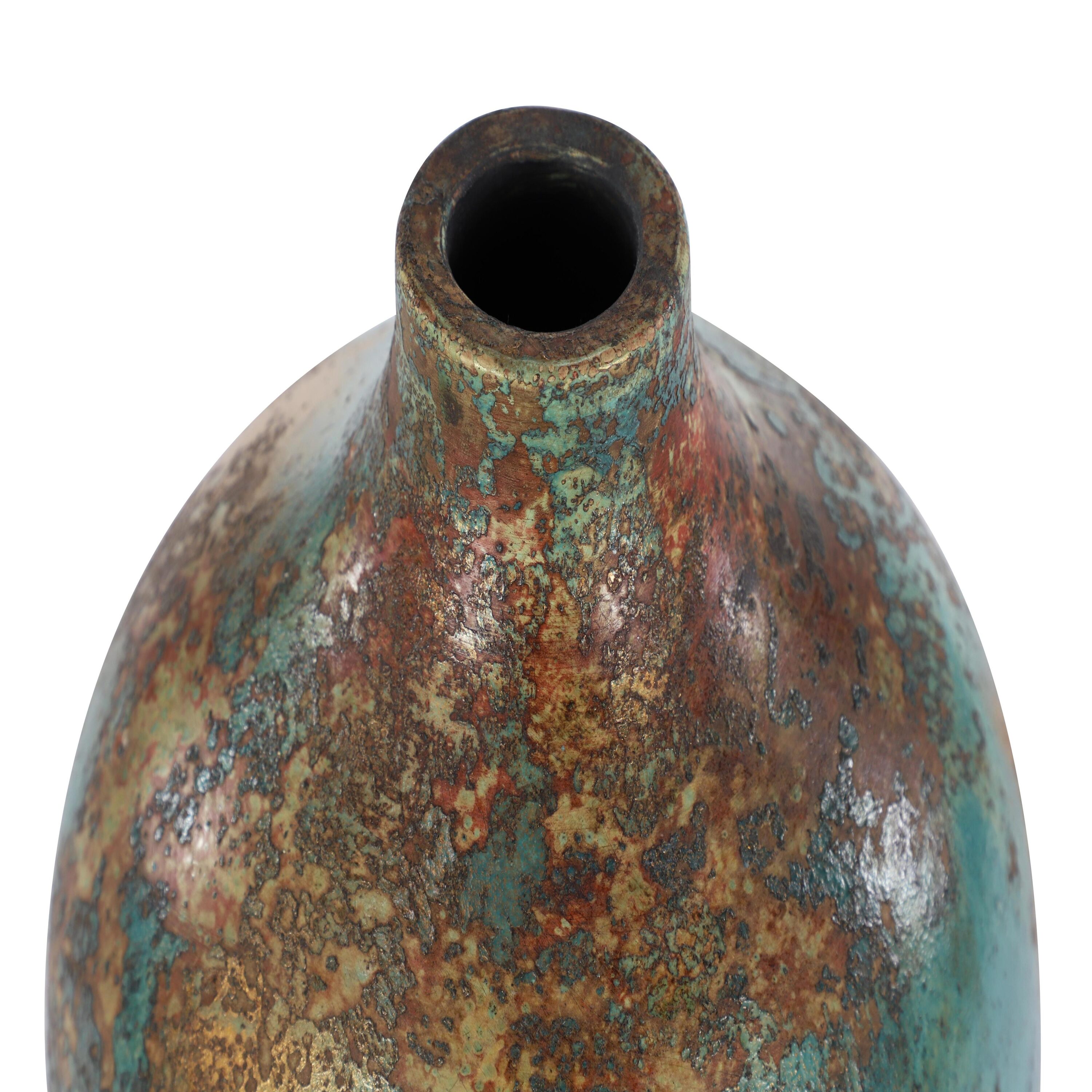 Rustic Turquoise and Bronze Ceramic Decorative Vase
