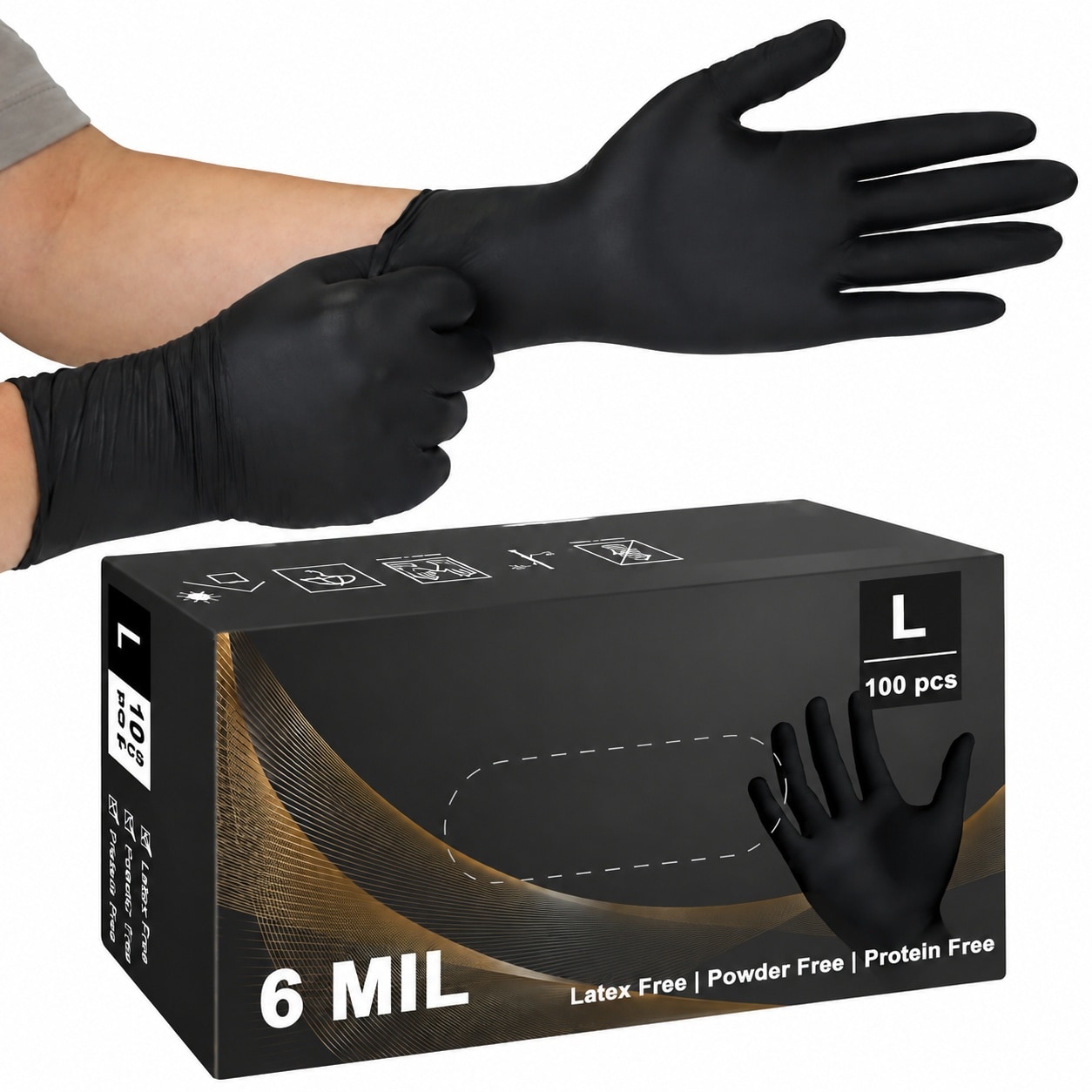DYRCJ Disposable Nitrile Gloves Large Black Heavy Duty 6 Mil Powder ...