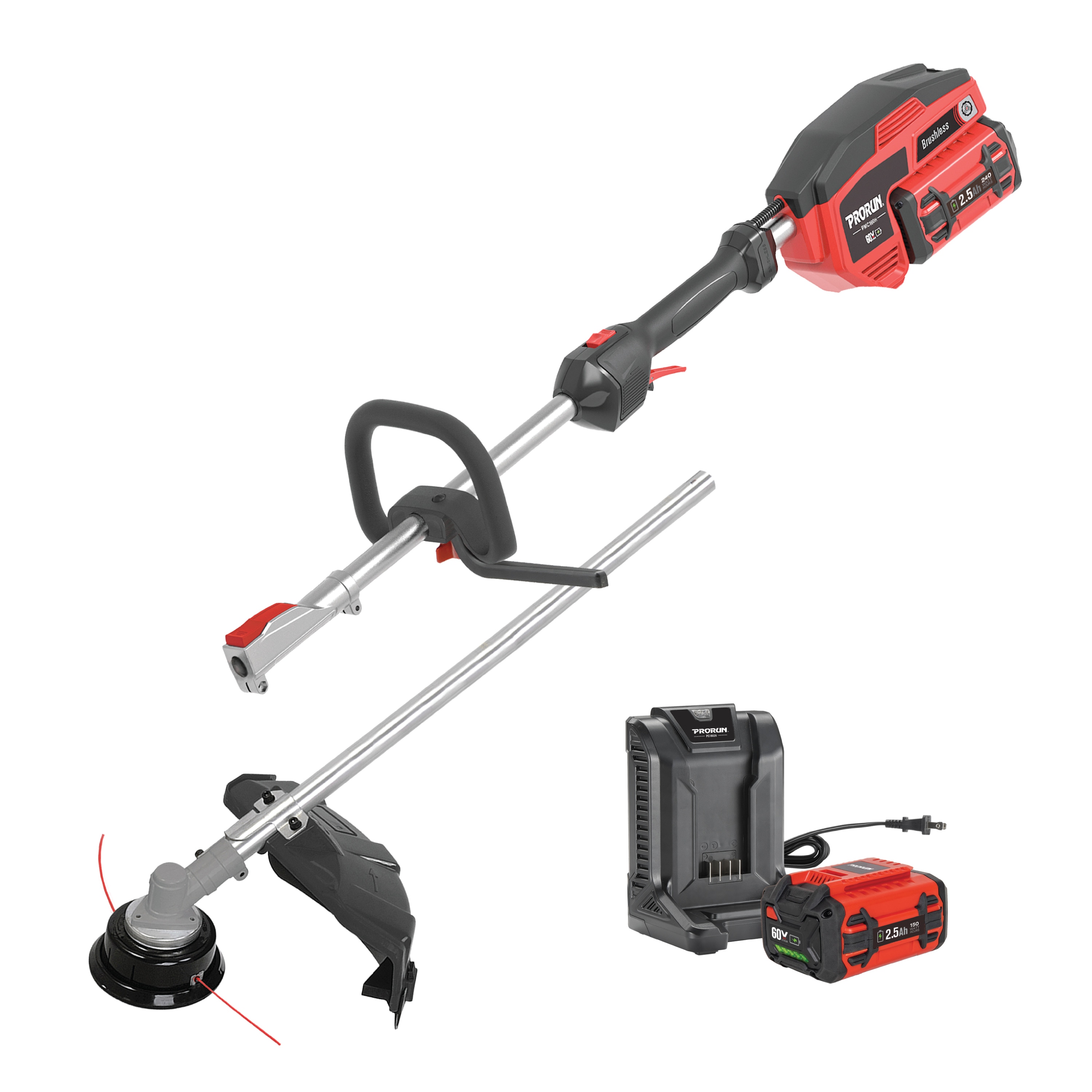 PRORUN PMC160S PMC160S 60-volt max 17-in Straight Shaft Attachment Capable Battery String Trimmer 2.5 Ah (Battery Included) (Charger Included)
