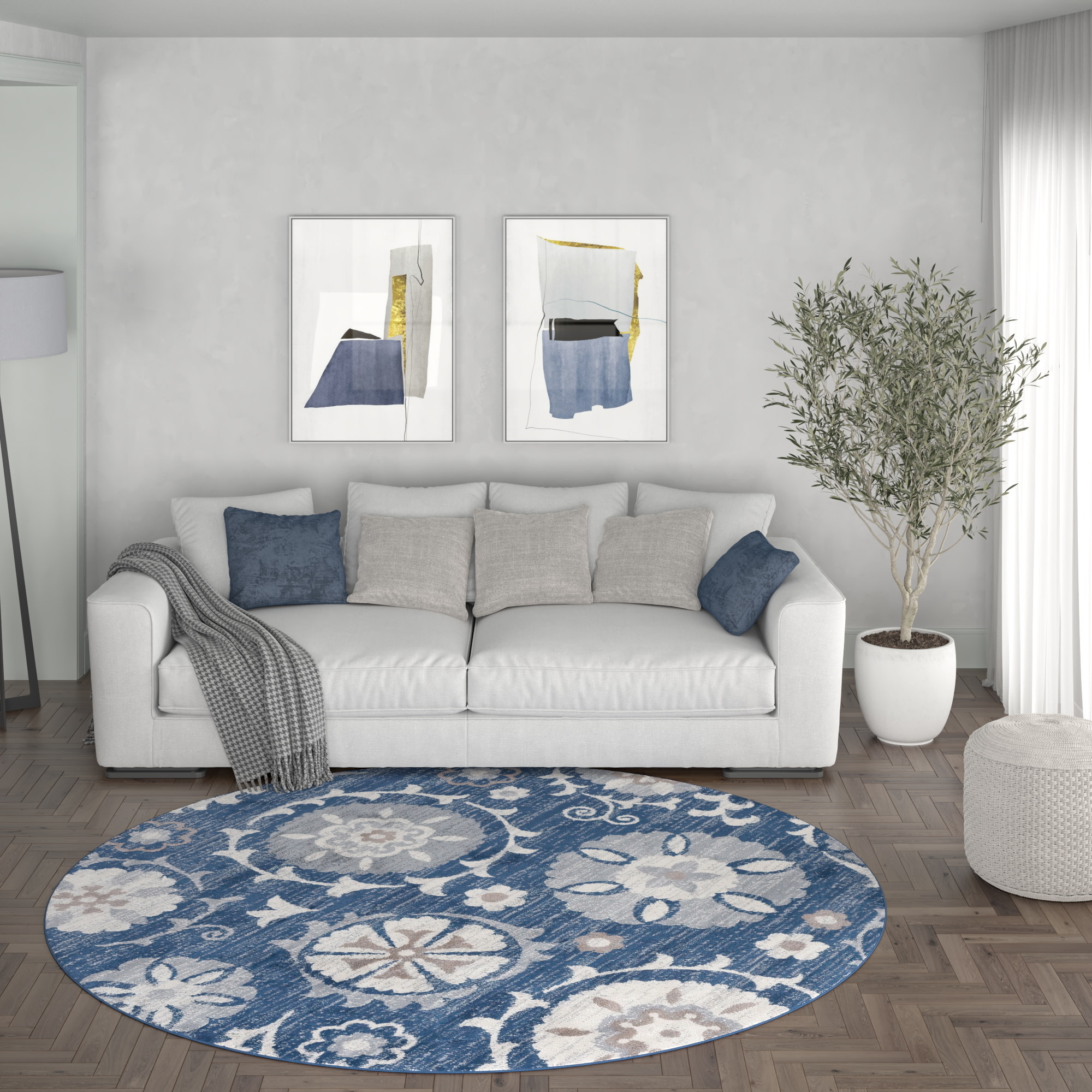Tayse MDN3107 8RND Madison 8 x 8 (ft) Loomed Polypropylene Blue Round Indoor Area rug