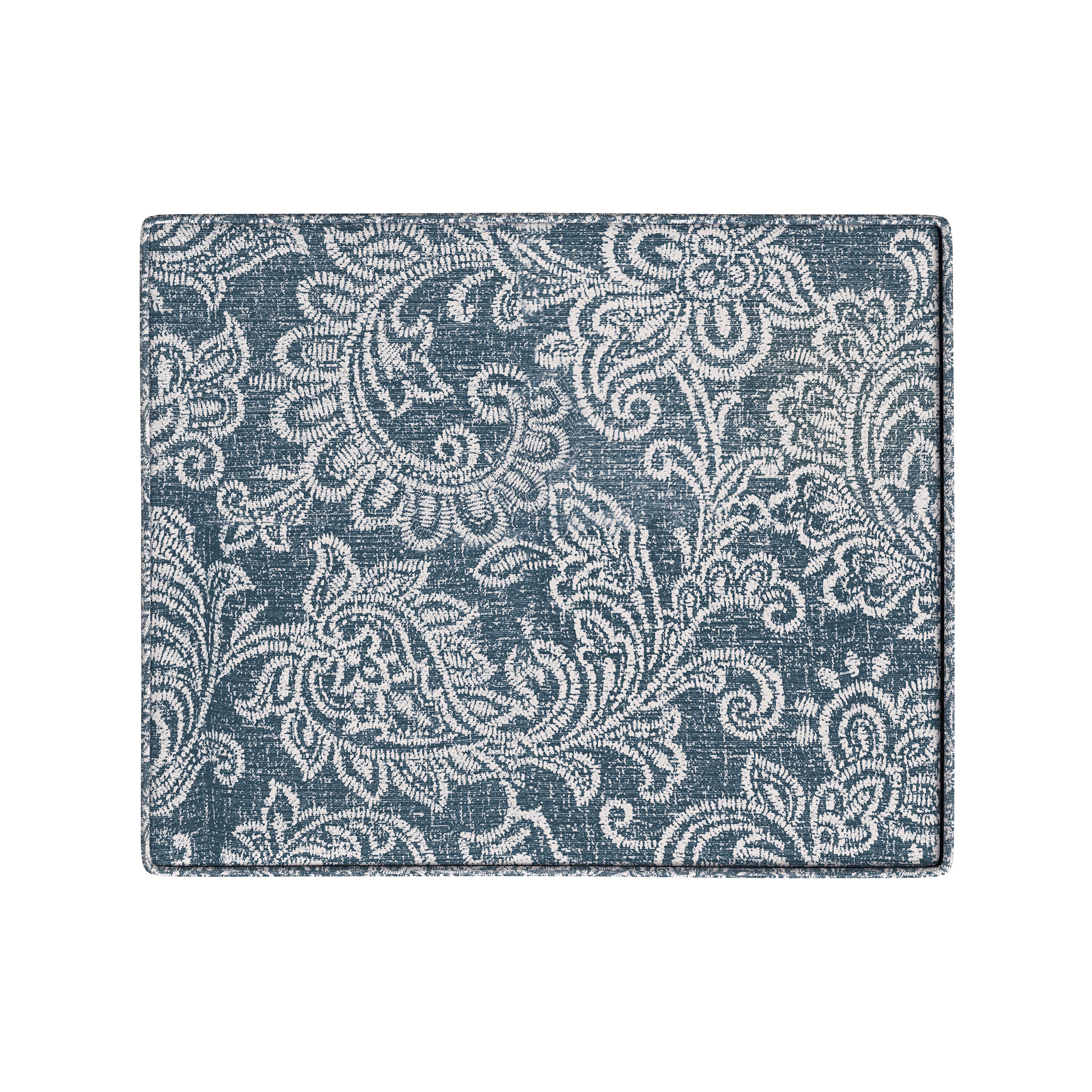 Medium Blue Denim Jacobean Print Storage Ottoman with Hinged Lid
