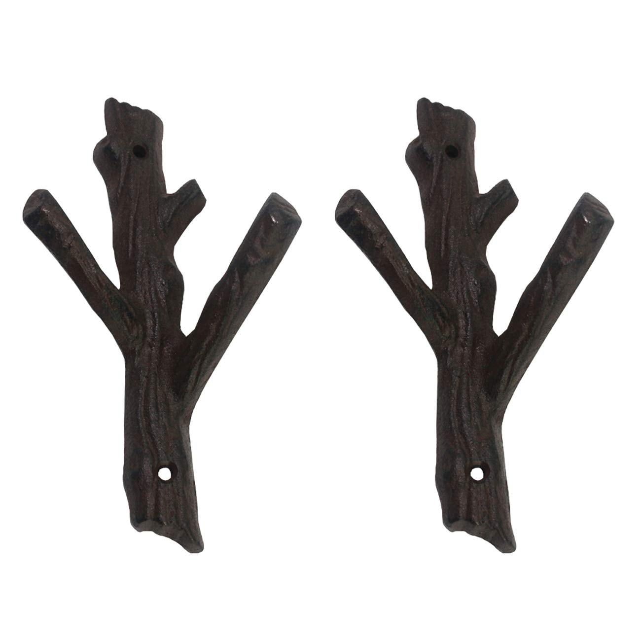 UUDULY  Decorative Branch Cast Iron Wall Hooks Heavy Duty Home Storage Rack Brown Set of Two durable home and garden accessory designed for