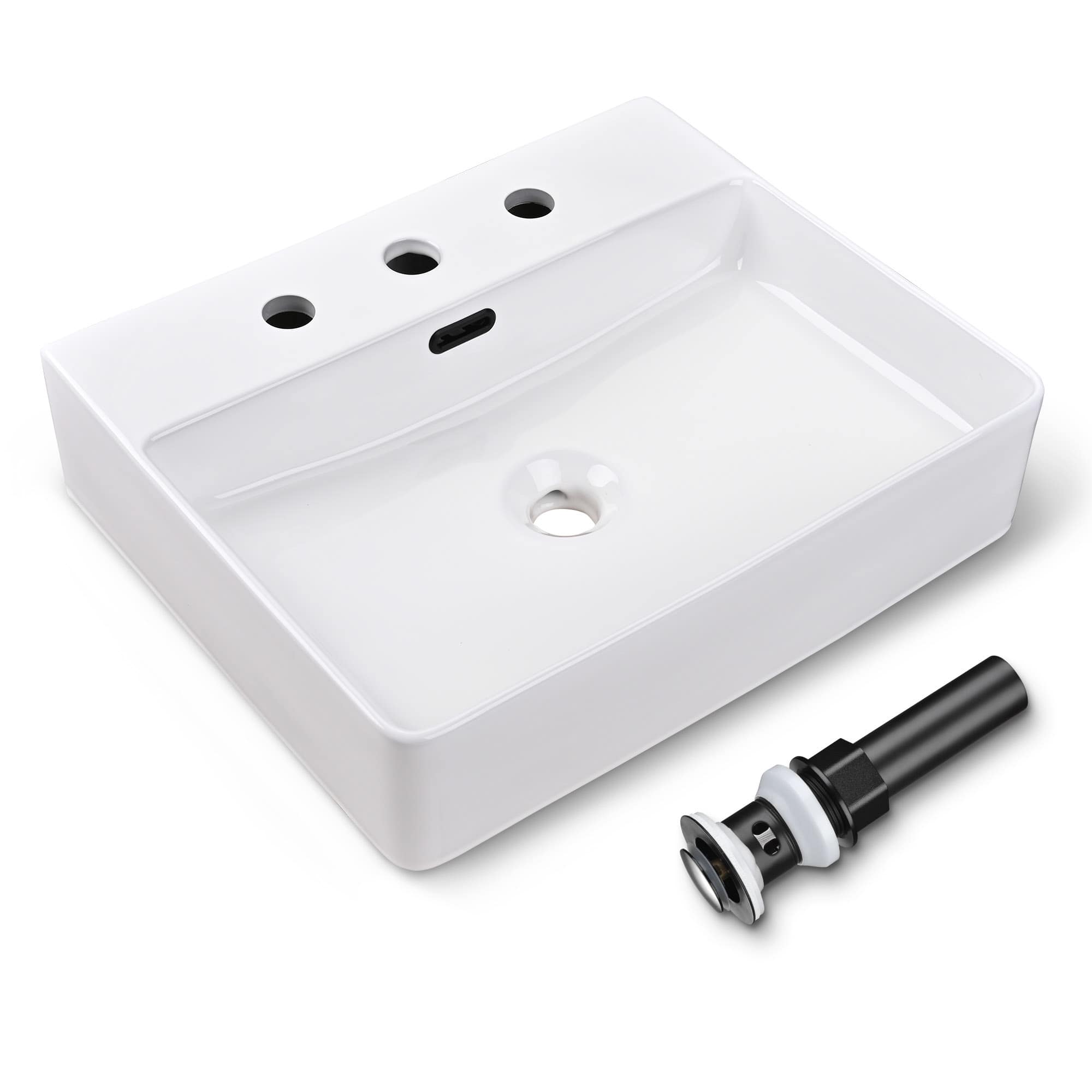 Yescom 80PSK026-3HOL-07-LO 20 inch Rectangle Bathroom Vessel Sink White Procelain Above Counter Ceramic Basin