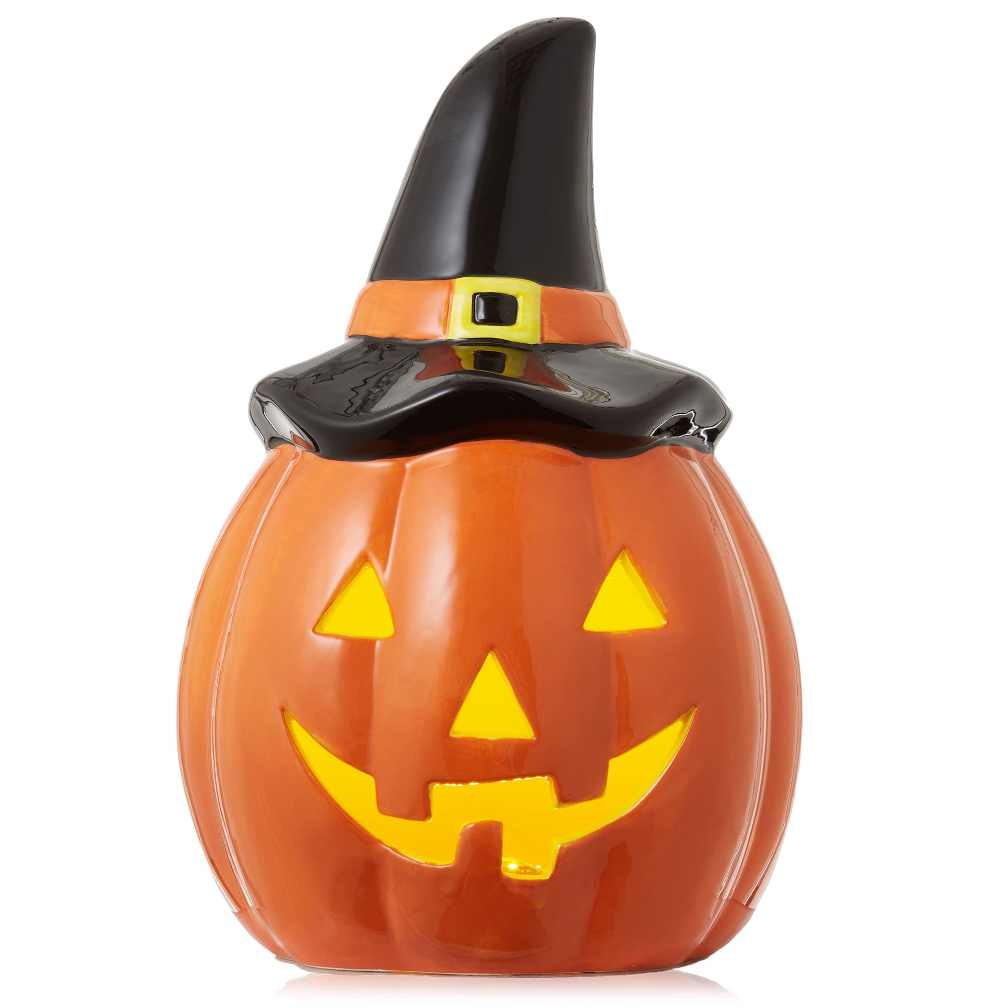 Casafield Pre-Lit Ceramic Halloween Jack-o-Lantern Hand-Painted Tabletop Decor