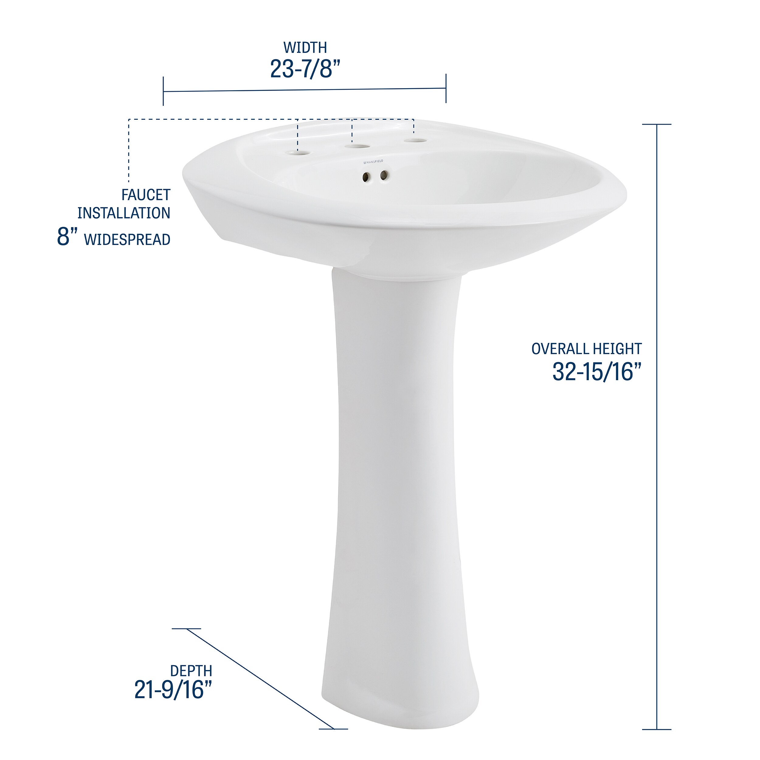 Ondine White Pedestal Bathroom Sink Combo with Overflow Hole