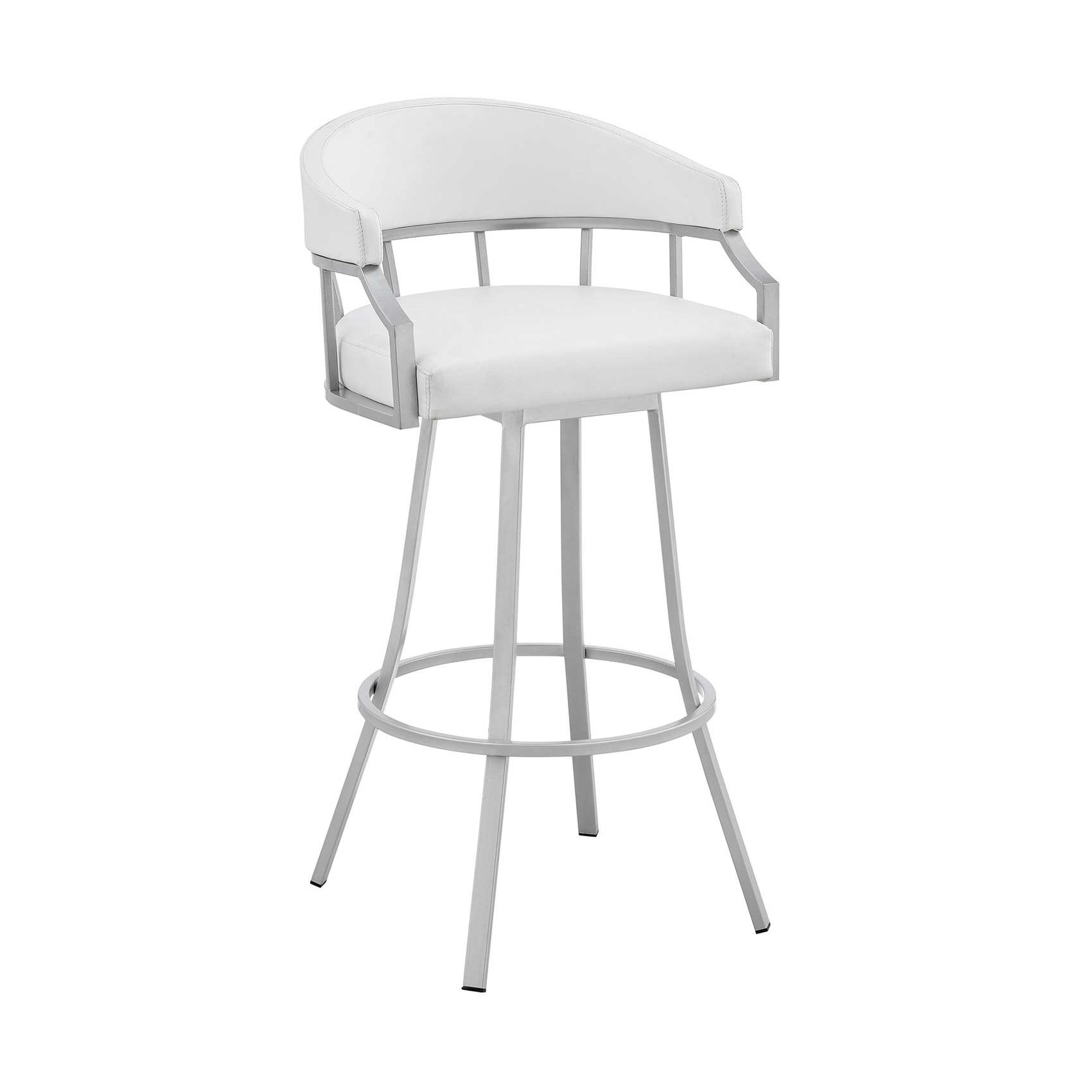 HomeRoots 4000476761 White 26.0-Inches H Counter height Round seat Upholstered Swivel Metal Bar Stool with Arms and Back