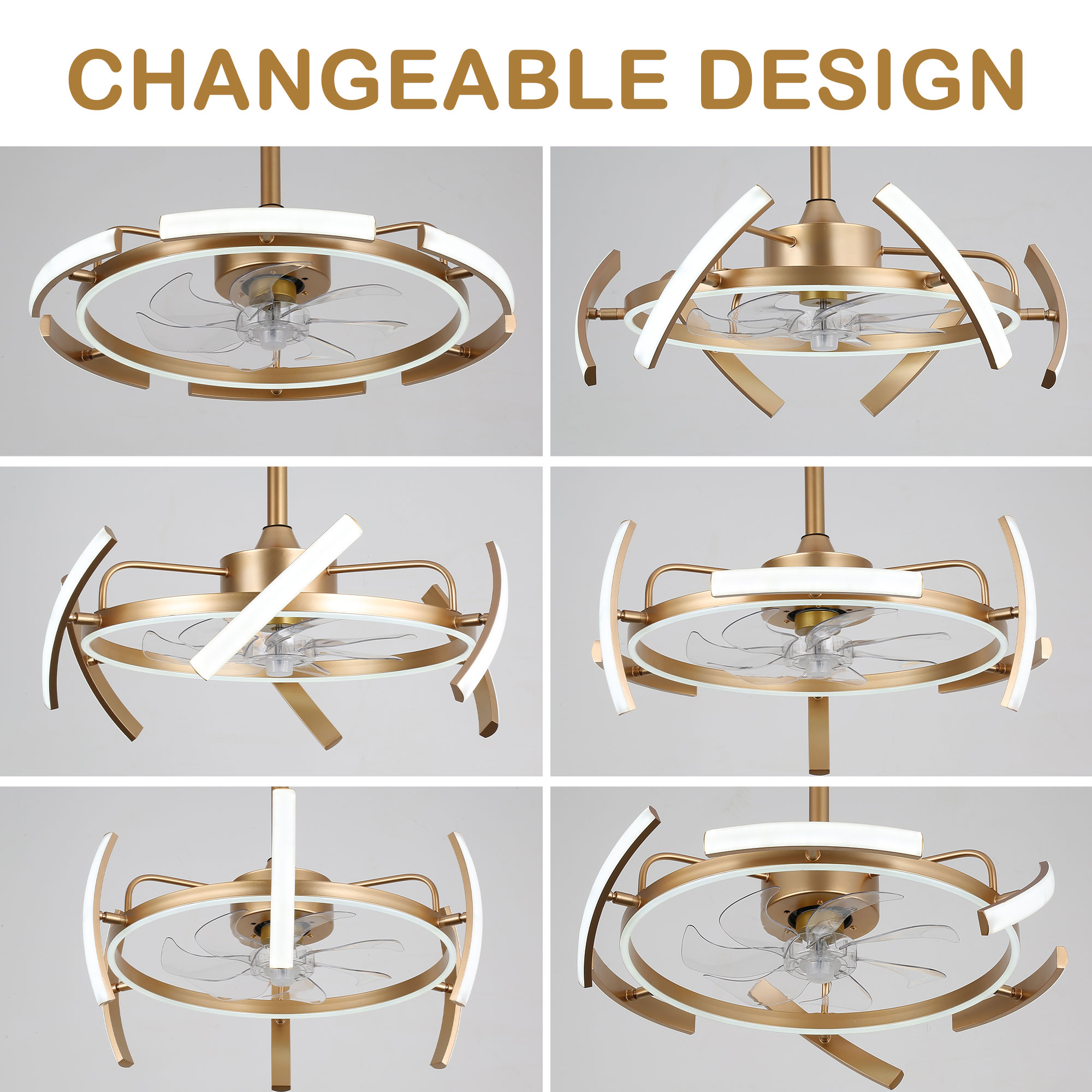 Bella Depot Ceiling Fan 24-in Gold with Clear Blades Color-changing ...