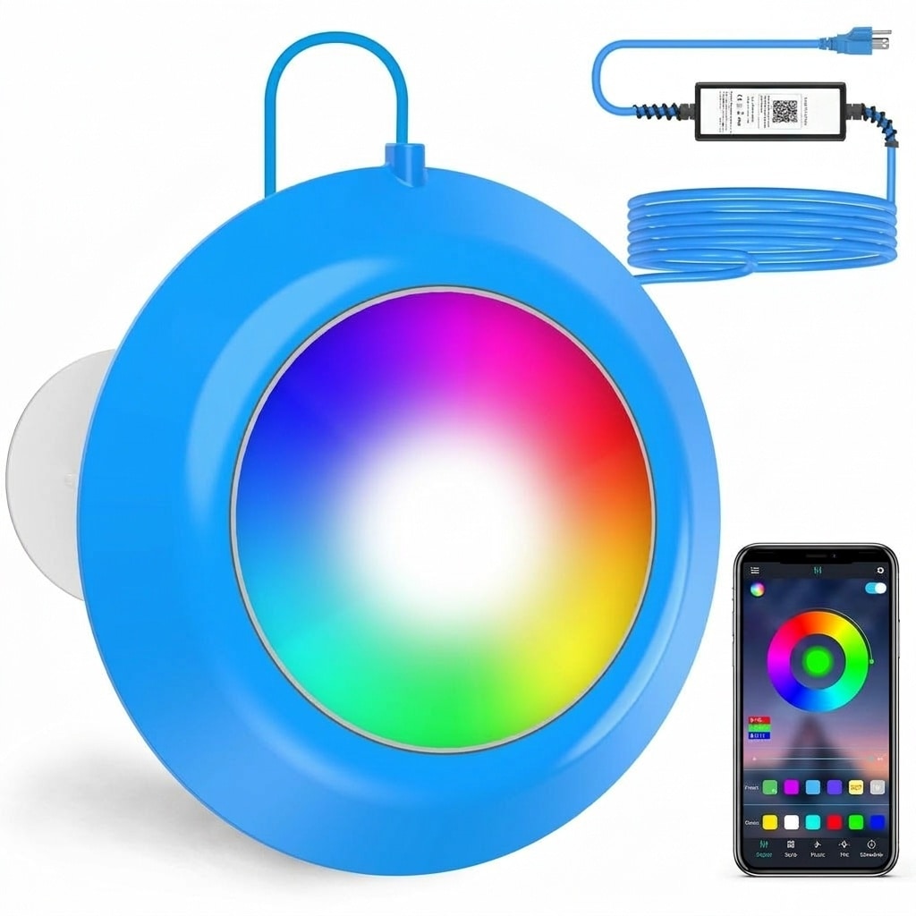 Oyezvary 1 Piece 20W LED Pool Light RGB Magnetic Submersible 800lm Dimmable IP68 Waterproof 12V APP Controlled for Inground Aboveground Pools #LOZ0407P14