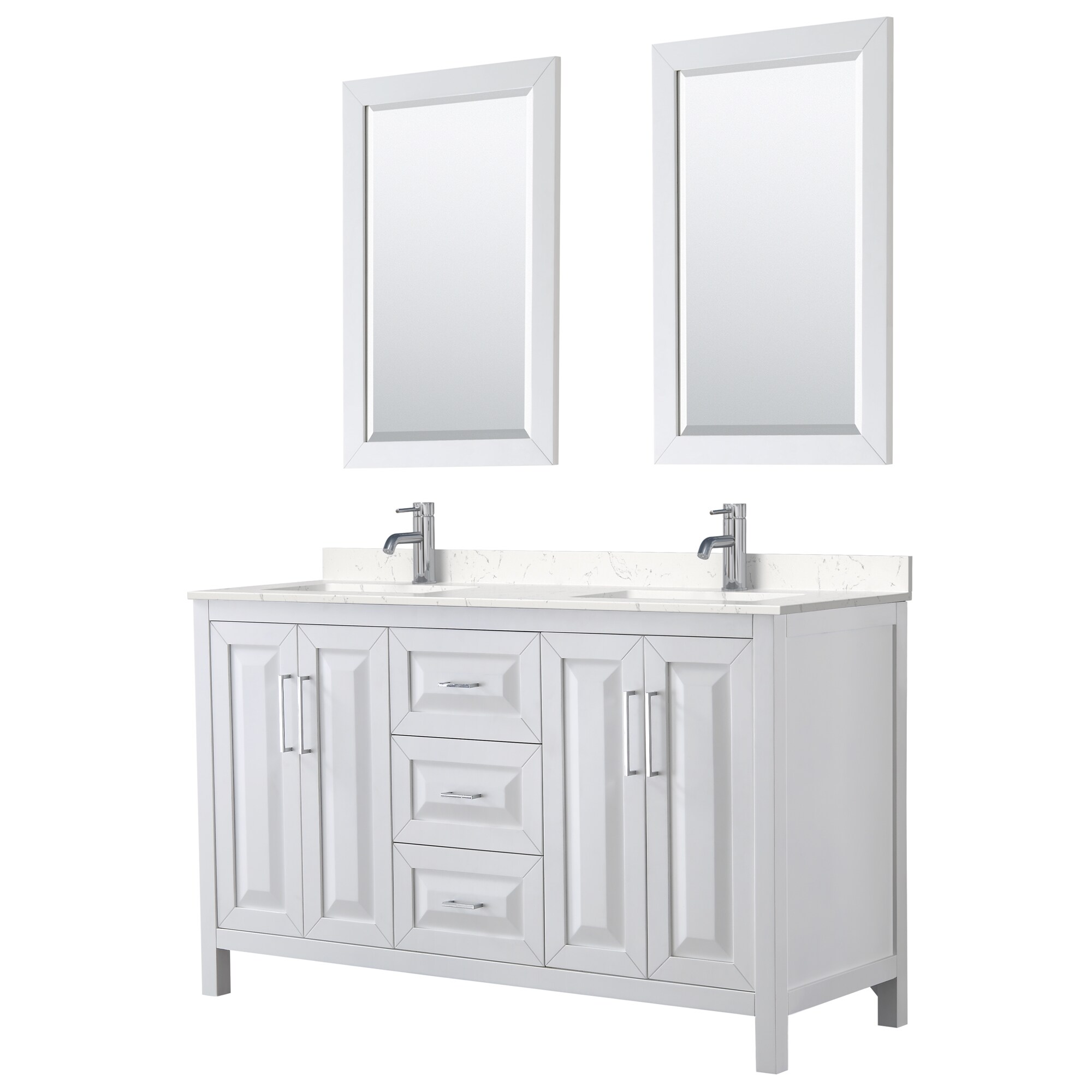 Wyndham Collection WCV252560DWHC2UNSM24 Daria 60-in White with Polished Chrome Trim Undermount Double sink Bathroom Vanity with Carrara Cultured Marble Cultured marble Top (Mirror Included)