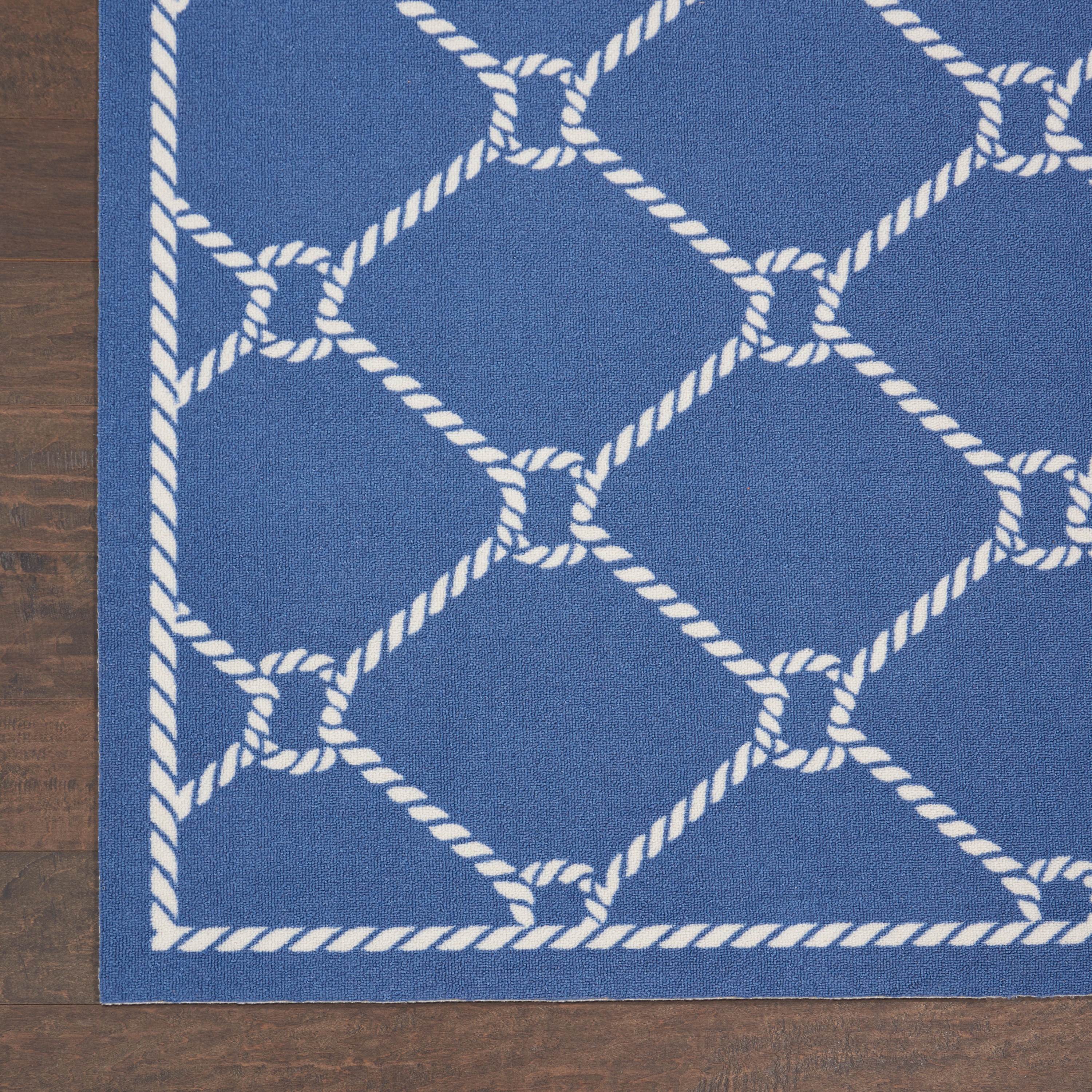 Nautical Blue and White Reversible Synthetic Area Rug