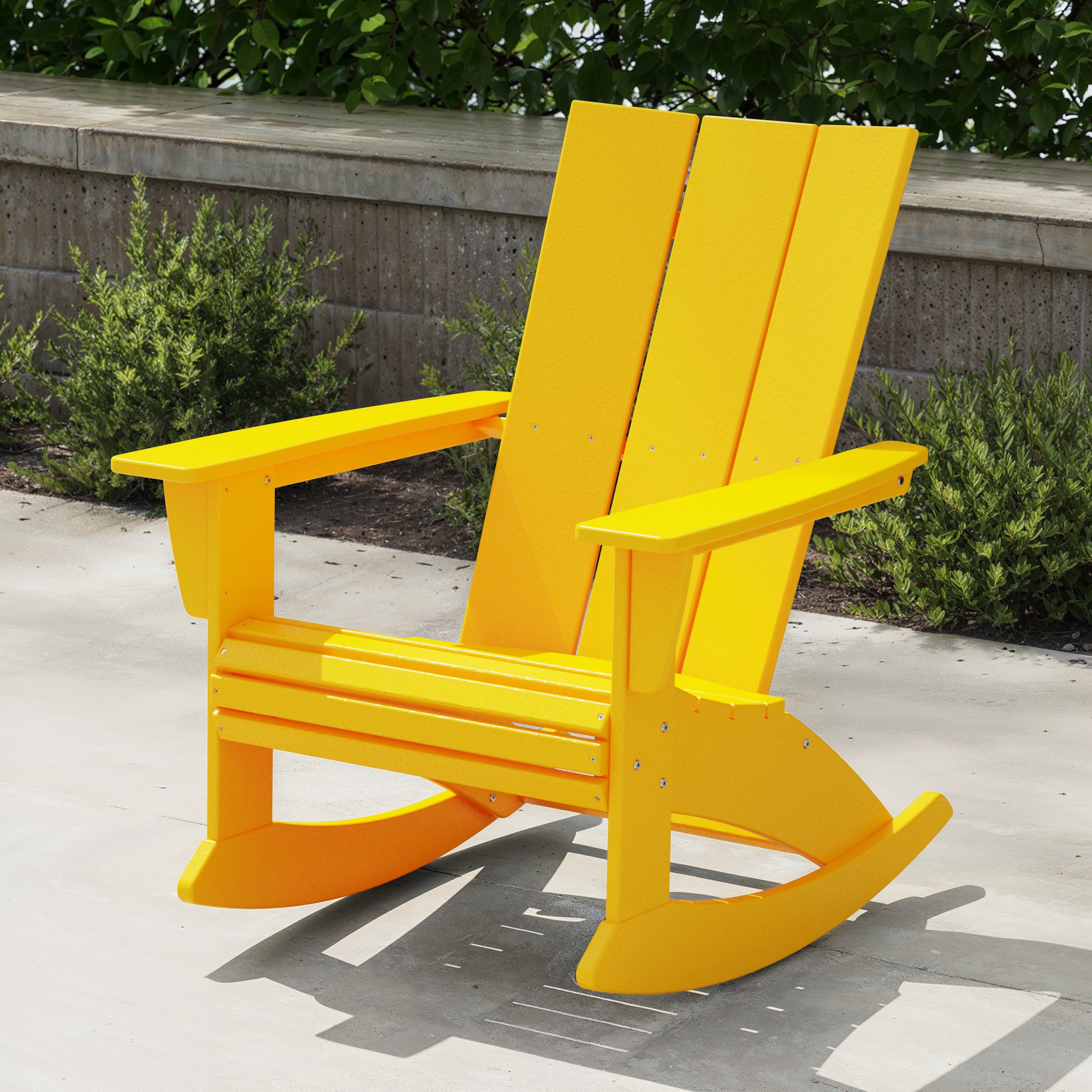 POLYWOOD ADR620LE Modern Adirondack Lemon HDPE Frame Rocking Chair with Slat Seat