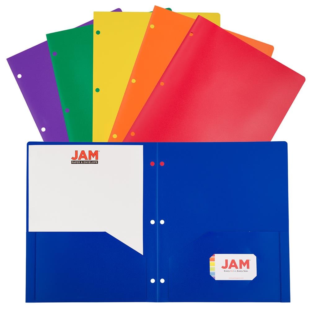 JAM Paper 382EHPASTPR 6 -Pack Assorted Plastic 9-in x 12-in Pocket folder