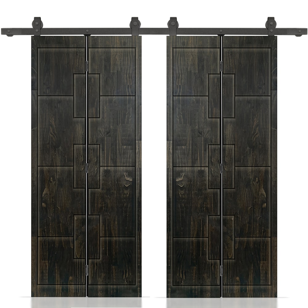 CALHOME 1602T+F216-80X30DT(2 60-in x 80-in Charcoal Black Stained Non-standard Pine Wood Hollow core Double bifold Barn Door (Hardware Included)