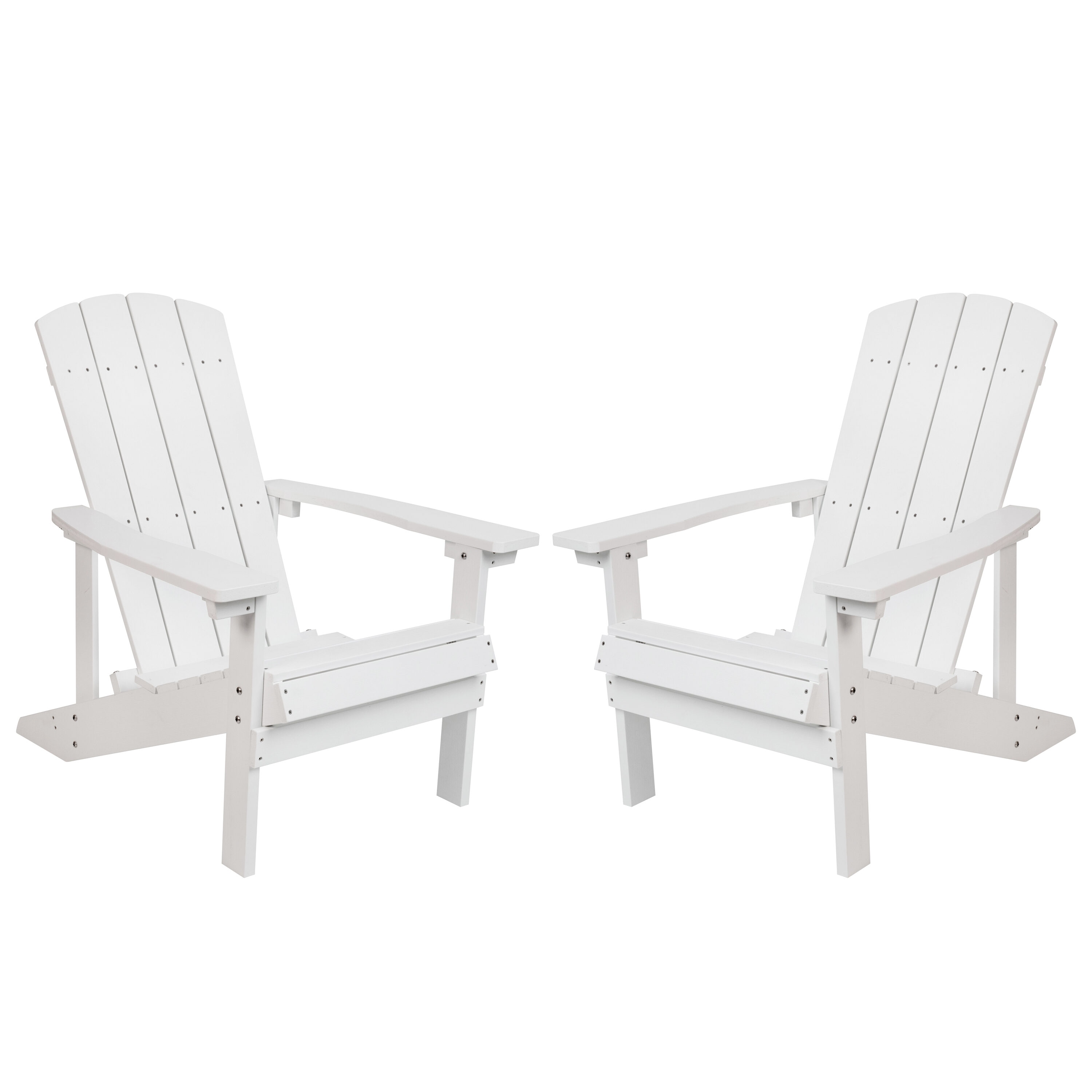 Flash Furniture 840196321479 Charlestown Set of 2 White Resin Frame Stationary Adirondack Chair with Solid Seat