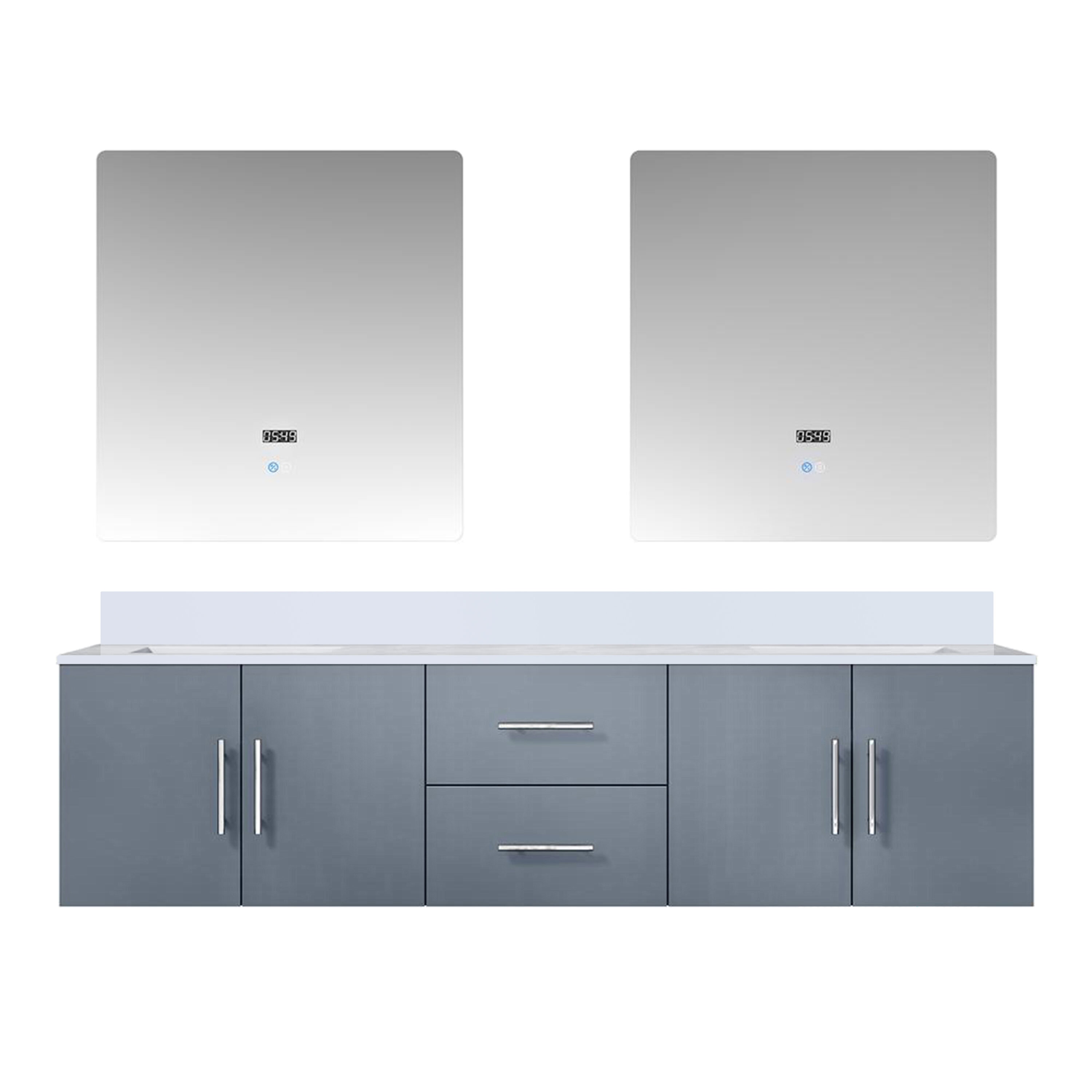 Lexora LVG72DB210 Geneva 72-in Dark Grey Undermount Double Sink Floating Bathroom Vanity with White Quartz Top (Mirror Included)