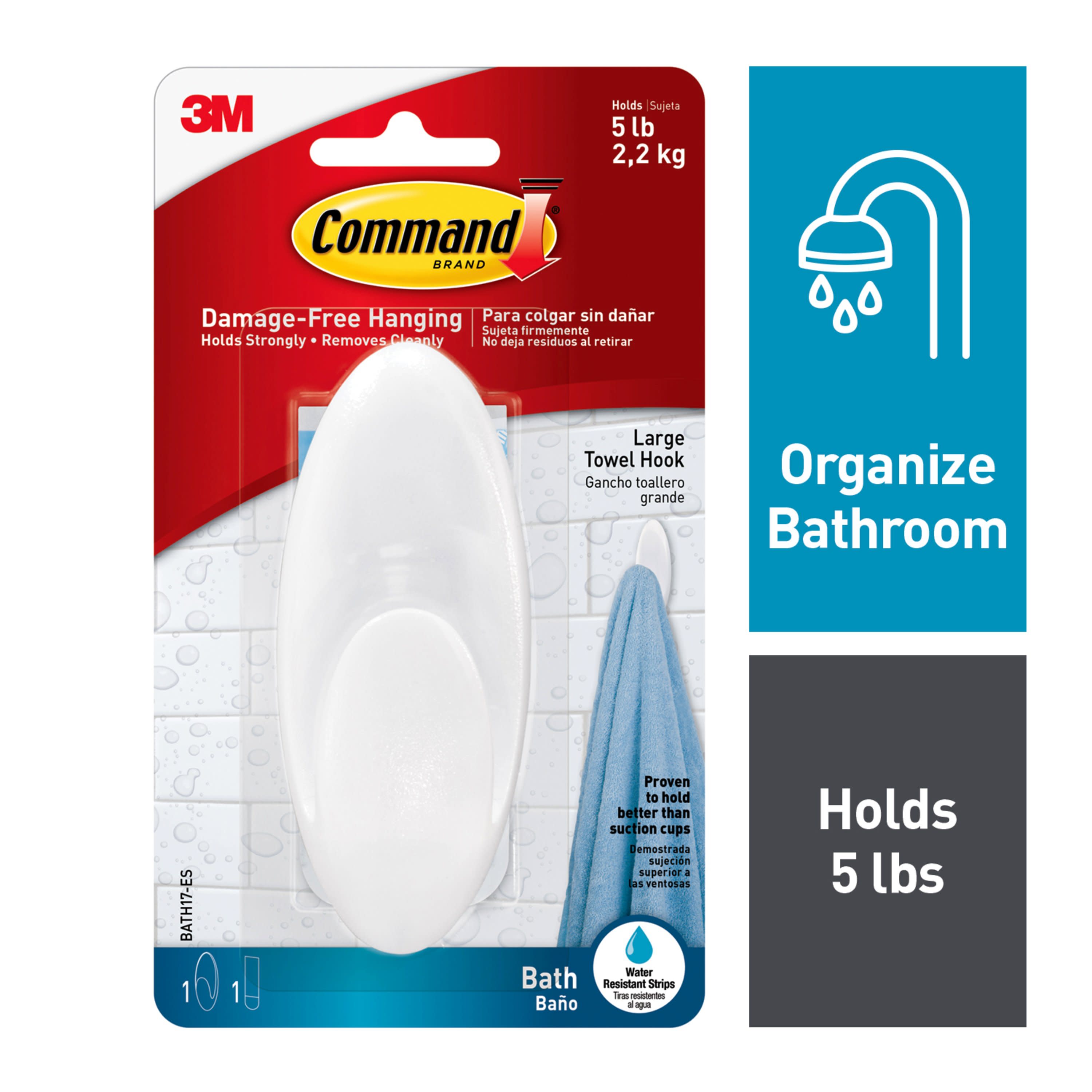 Command Large Frosted Adhesive Towel Hook (5-lb Capacity) in the Utility  Hooks & Racks department at