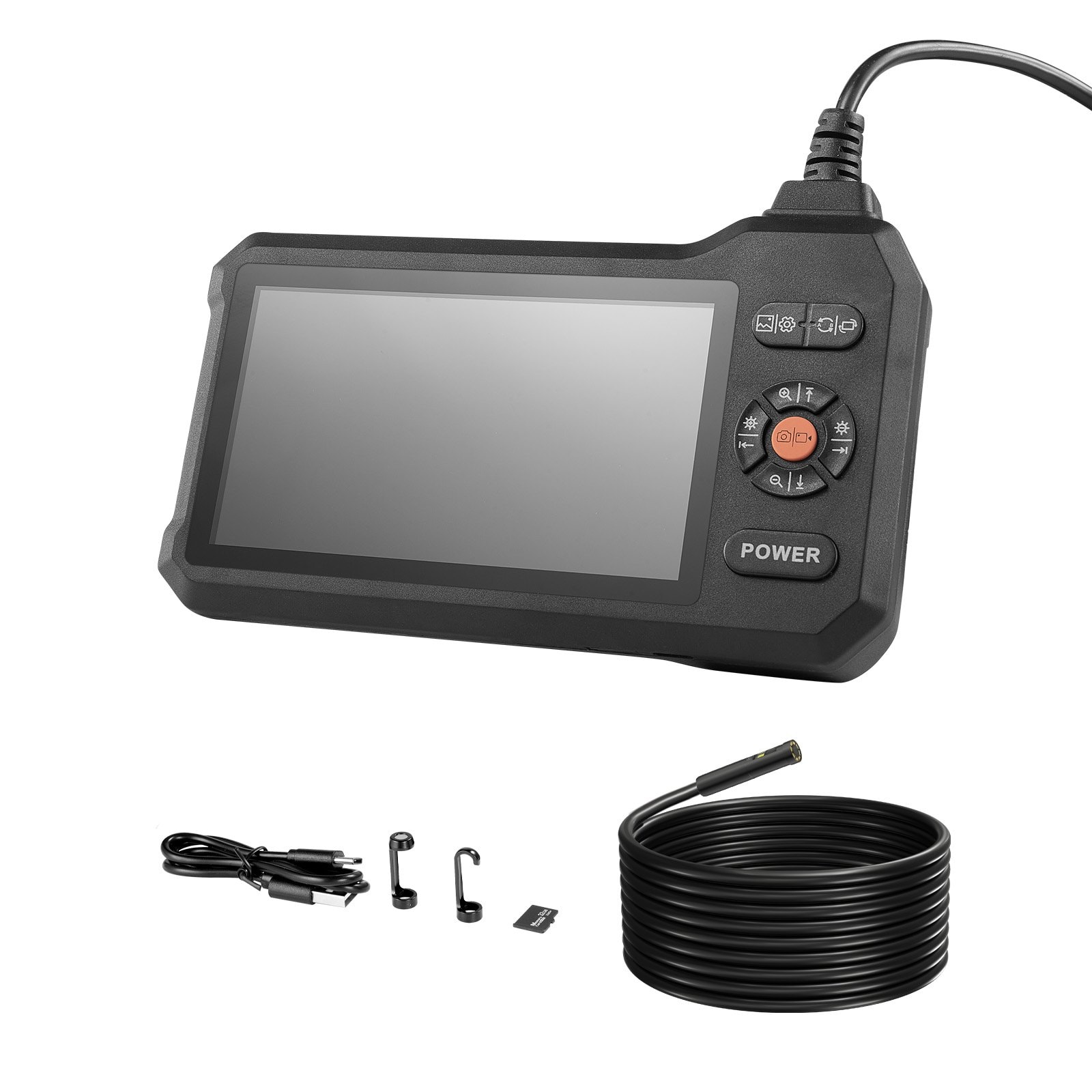 Mecale Dual Lens Borescope 5-in IPS Screen 0.22-in Slim Lens 8X Zoom 16.4-ft Rigid Cable IP67
