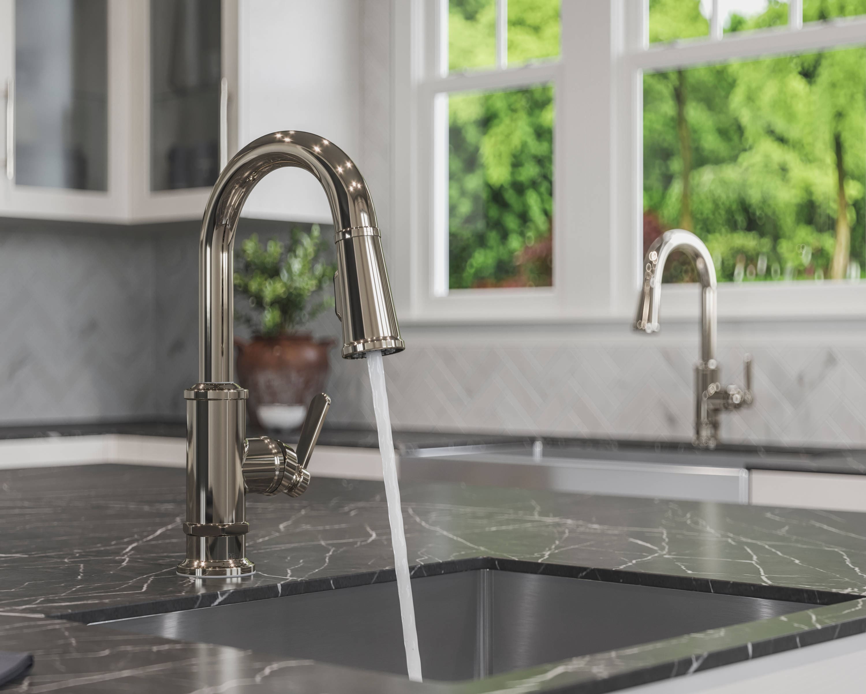 Polished Nickel Single Handle Pull Down Kitchen Faucet with Spray