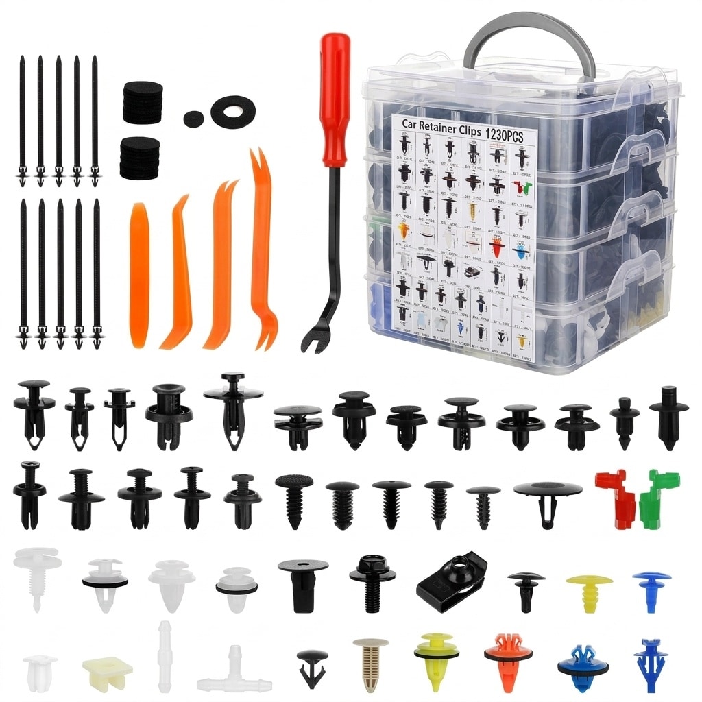 Etokfoks  1365Pcs Car Push Retainer Clips Kit 44 Sizes Auto Fasteners Set for Toyota GM Ford Honda Acura Chrysler Red
