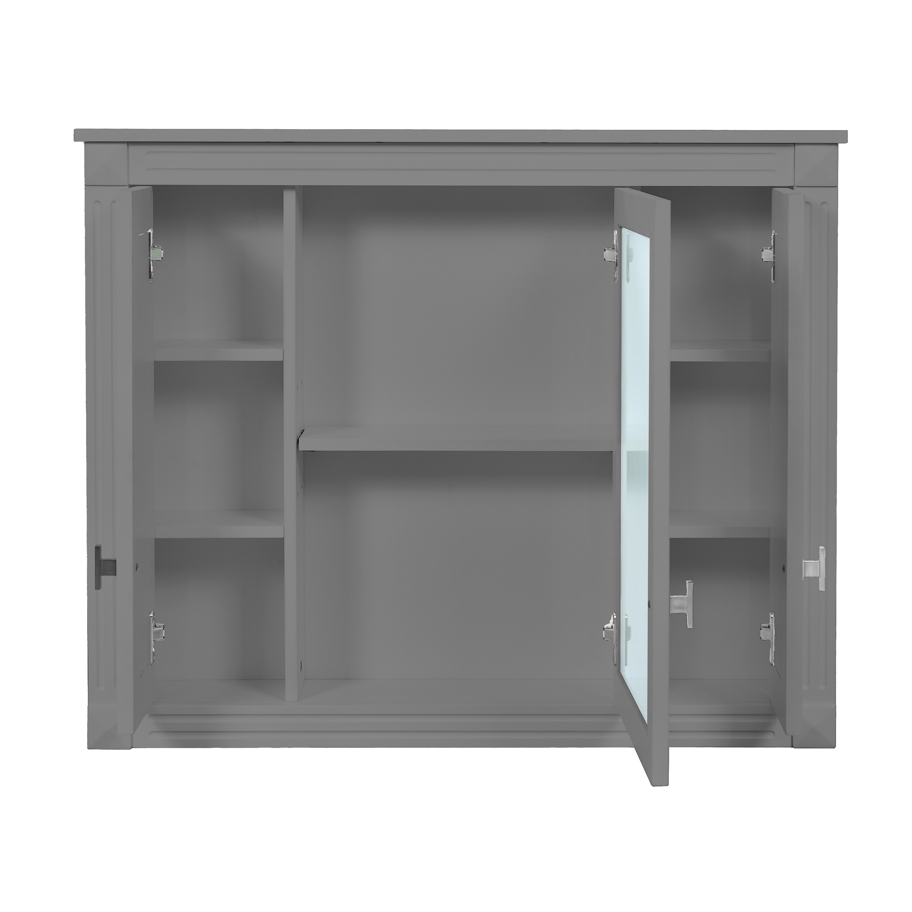 LIVACA 35 inch x 7 inch x 29 inch Gray MDF Wall Mounted Medicine Cabinet with 5 Shelves and Mirrored Door