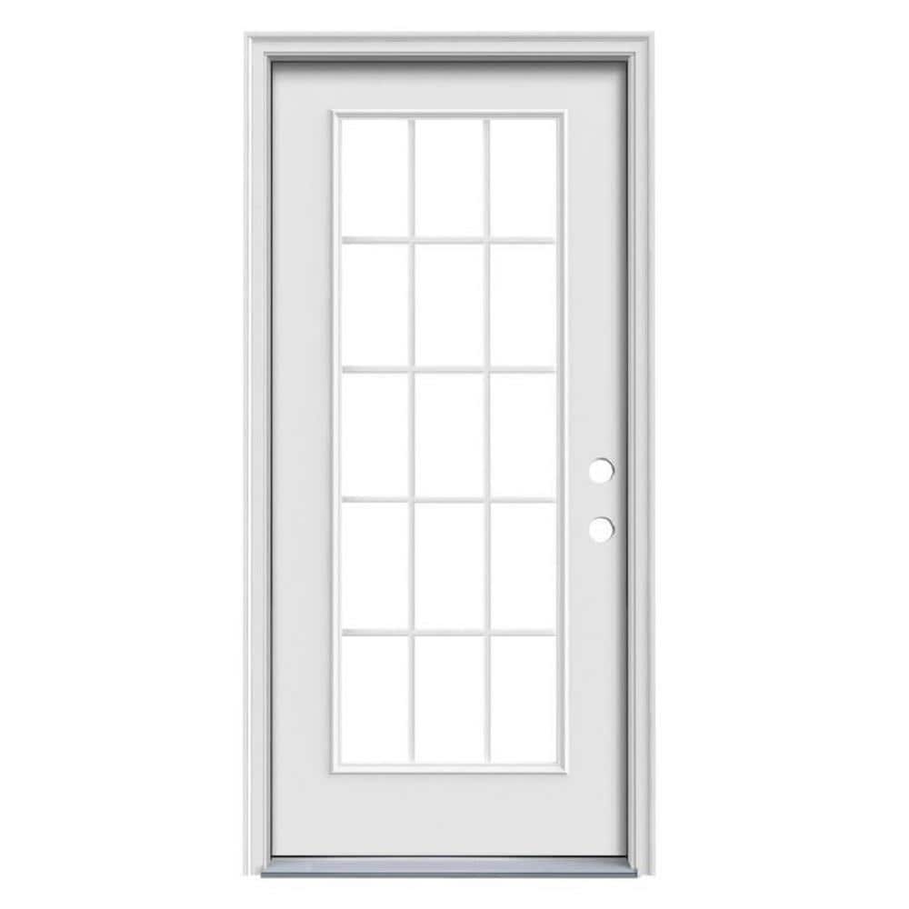Therma-Tru TTBS628849 36-in x 80-in x Steel Full lite Left-hand inswing Ready to paint Unfinished Prehung Single door Front Door with Brickmould Insulating core Simulated divided light