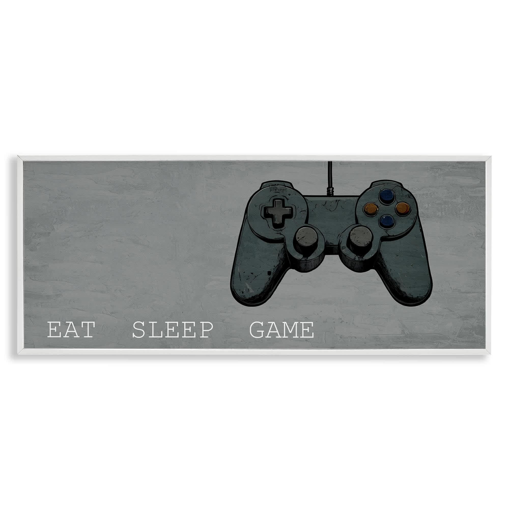 Stupell Industries BS-062-WFR-13X30 Eat Sleep Game Hobby White Framed Giclee Art By Kim Allen 30 x 13