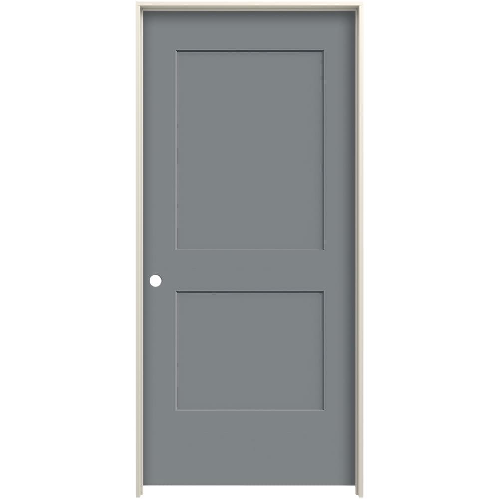 JELD-WEN LOWOLJW226100930 24-in x 80-in Gray Pearl Solid core 2-panel square Right hand Smooth Prefinished Molded composite Flat Jamb Single Prehung Interior Door