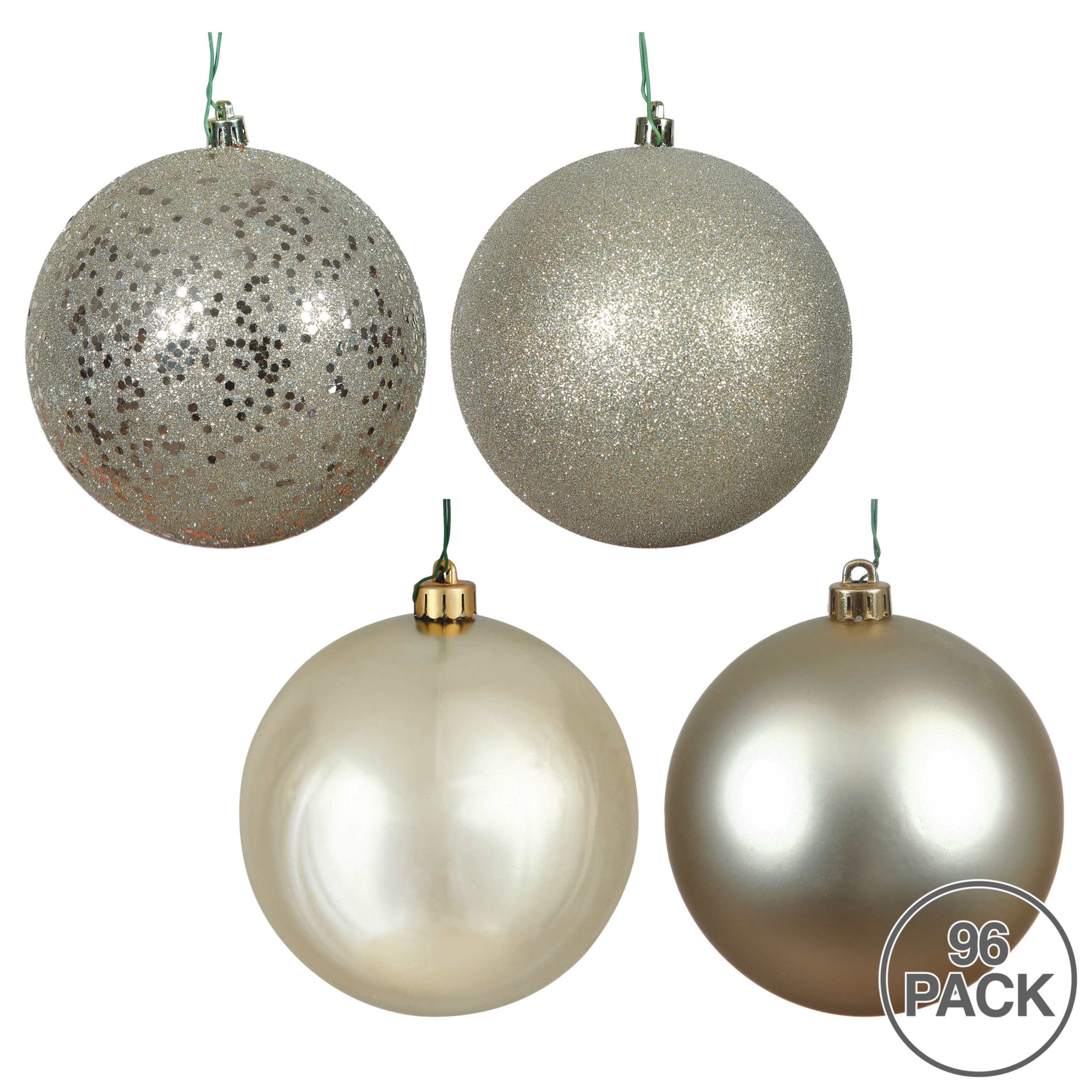 Champagne Glitter and Matte Shatterproof Plastic Ball Ornaments Set