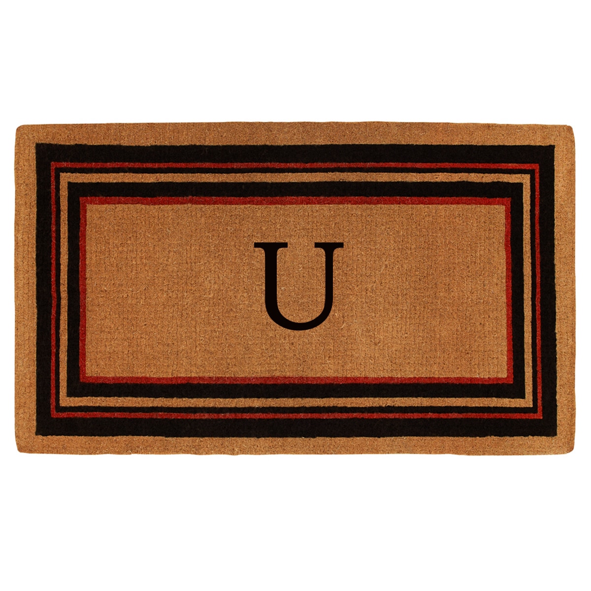Callowaymills 180061830U 18-in x 30-in Natural/Black/Red Coir Non-Slip Grip Indoor or outdoor Decorative Door Mat
