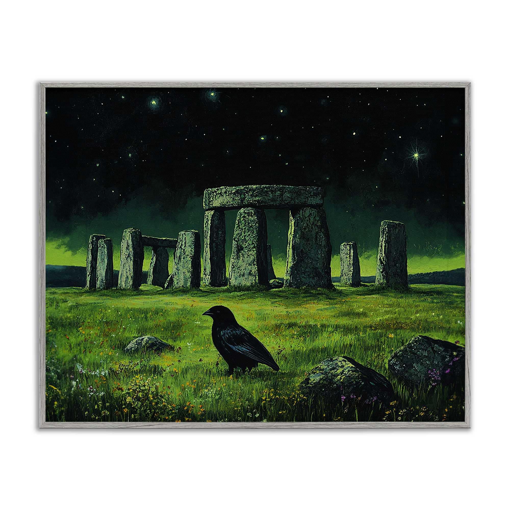 Stupell Industries BT-281-GFF-24X30 Crow and Stonehenge at Night Gray Framed Giclee Art By Tom Crehan 30 x 24