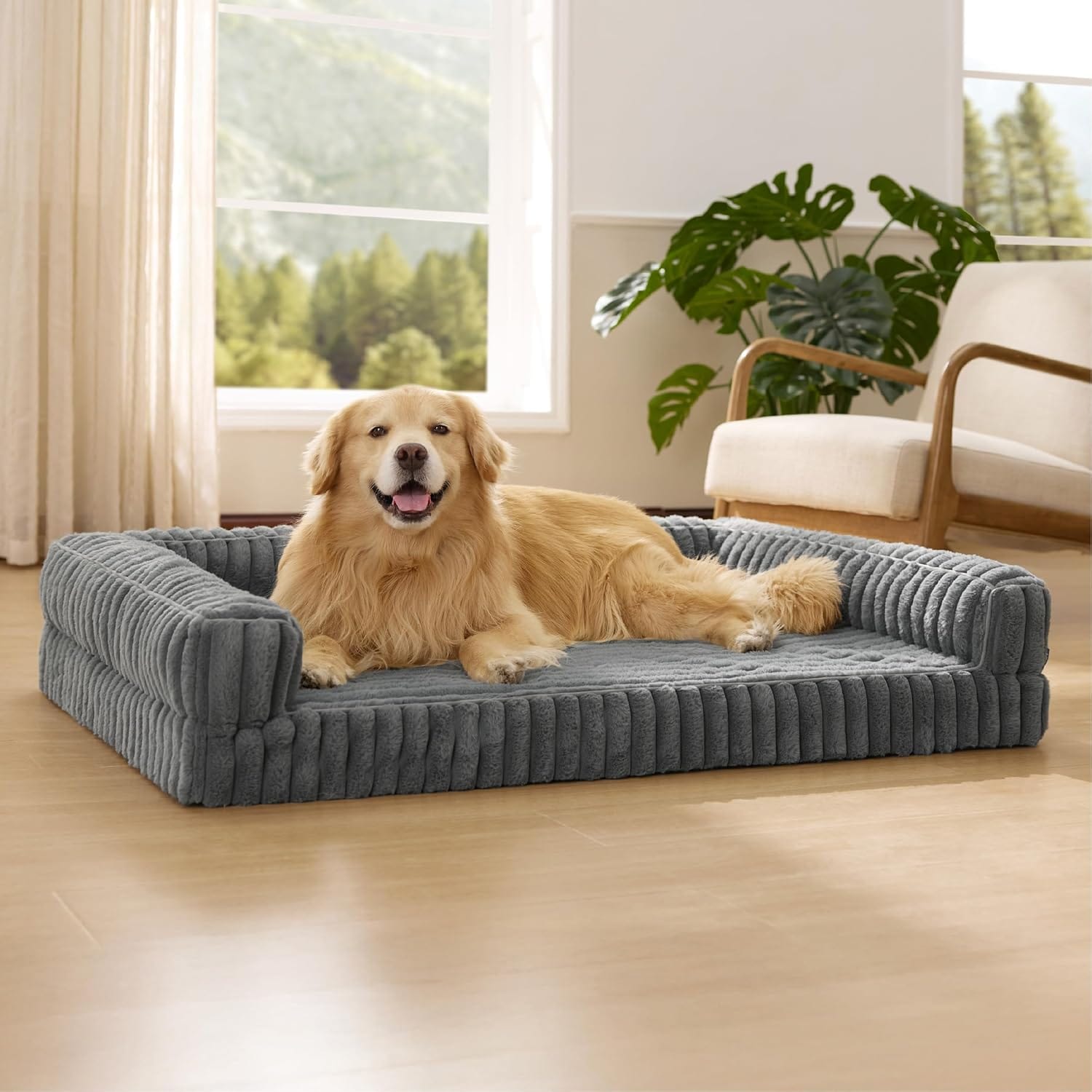 LOVMOR SF-H-CK-DOGBED-6 Bedsure Orthopedic Dog Beds for Extra Large Dogs Waterproof Memory Foam XL Pet Bed with Sides Non-Slip and Egg-Crate Foam Big Dog Couch Sofa with Washable Removable Corduroy Cover Grey