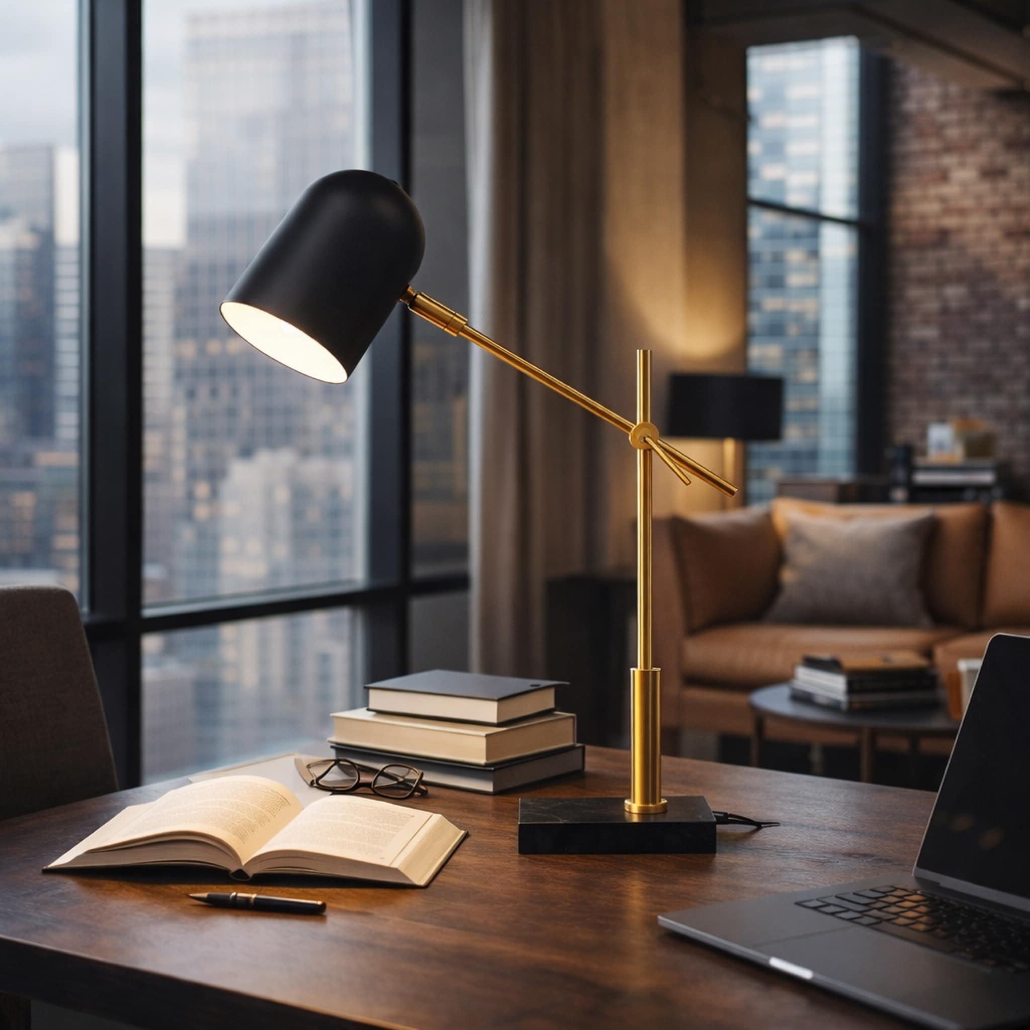SUNLONG  19 in Modern LED Desk Lamp with Black Exterior and White Interior Shade Table Lamp 110V E26