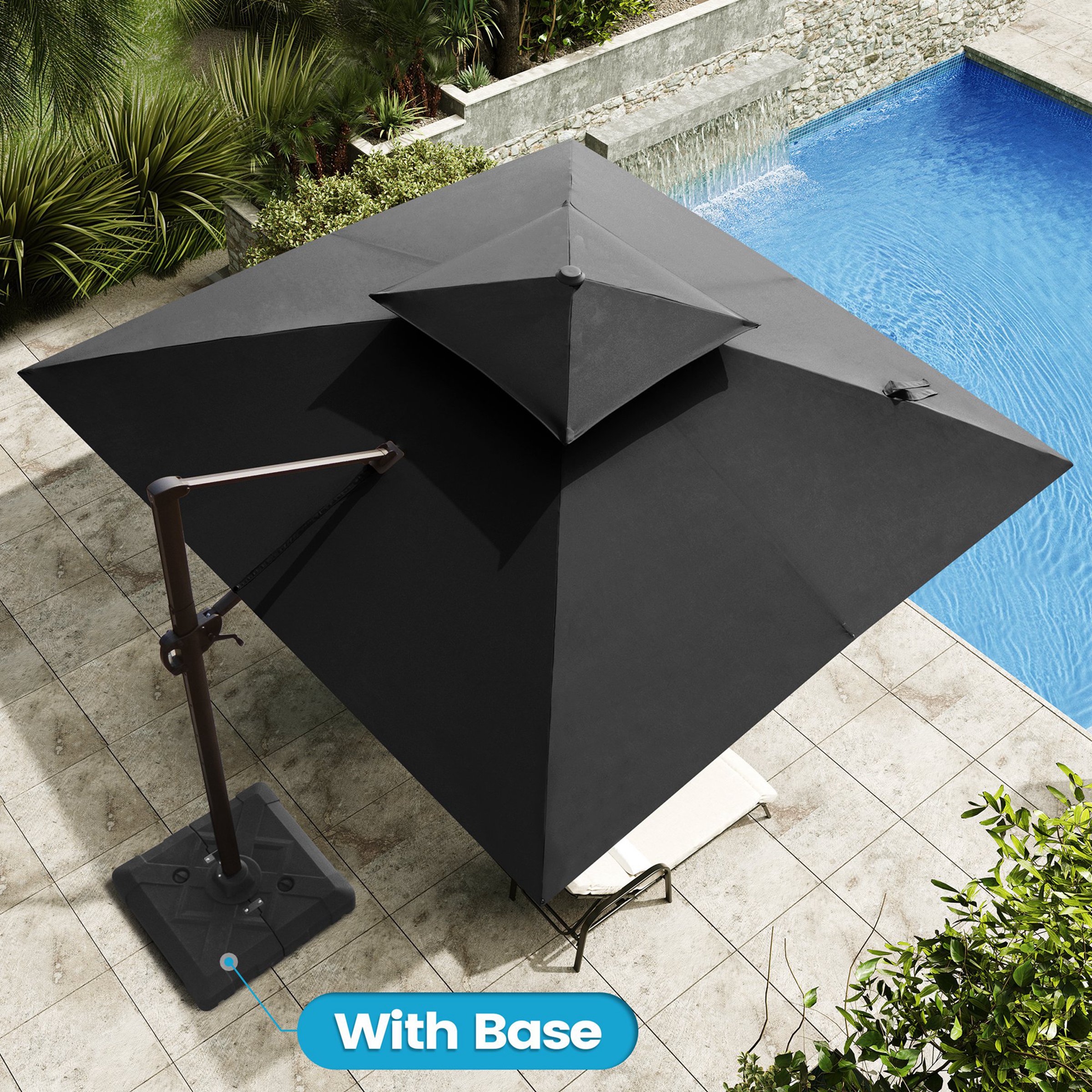Crestlive Products CL-PU038BLK 11-ft Aluminum Black Slide-tilt Cantilever Patio Umbrella with Base
