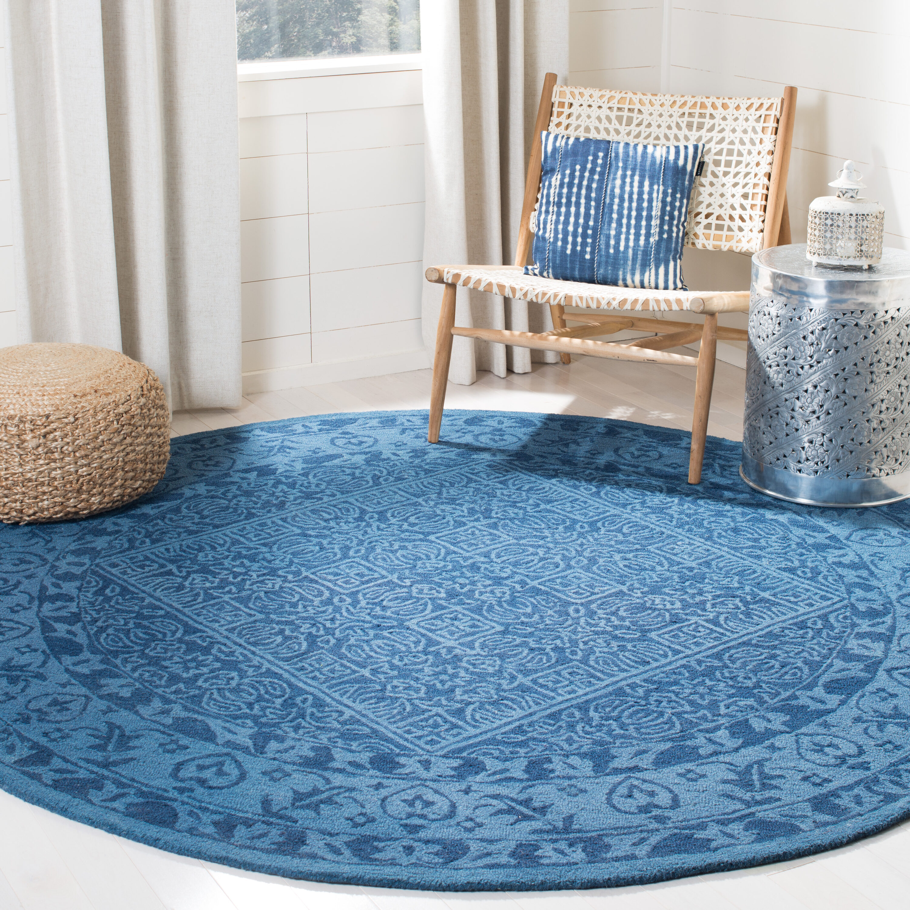  Dip Dye 151 Navy Blue Traditional 7ft x 7ft Round Rug