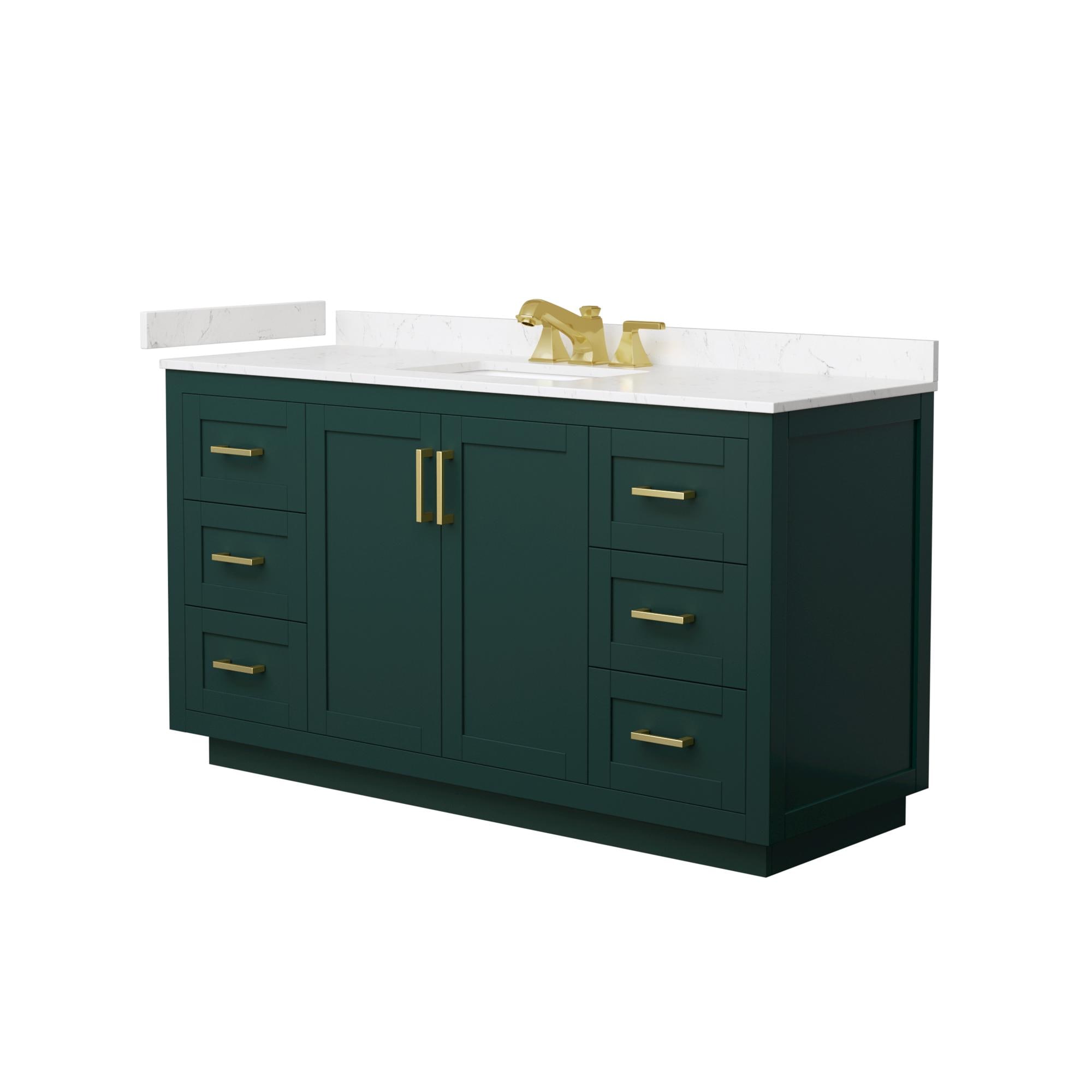 Wyndham Collection Miranda 60-in Green with Brushed Gold Trim Undermount Single Sink Bathroom Vanity with Carrara Cultured Marble Cultured Marble Top