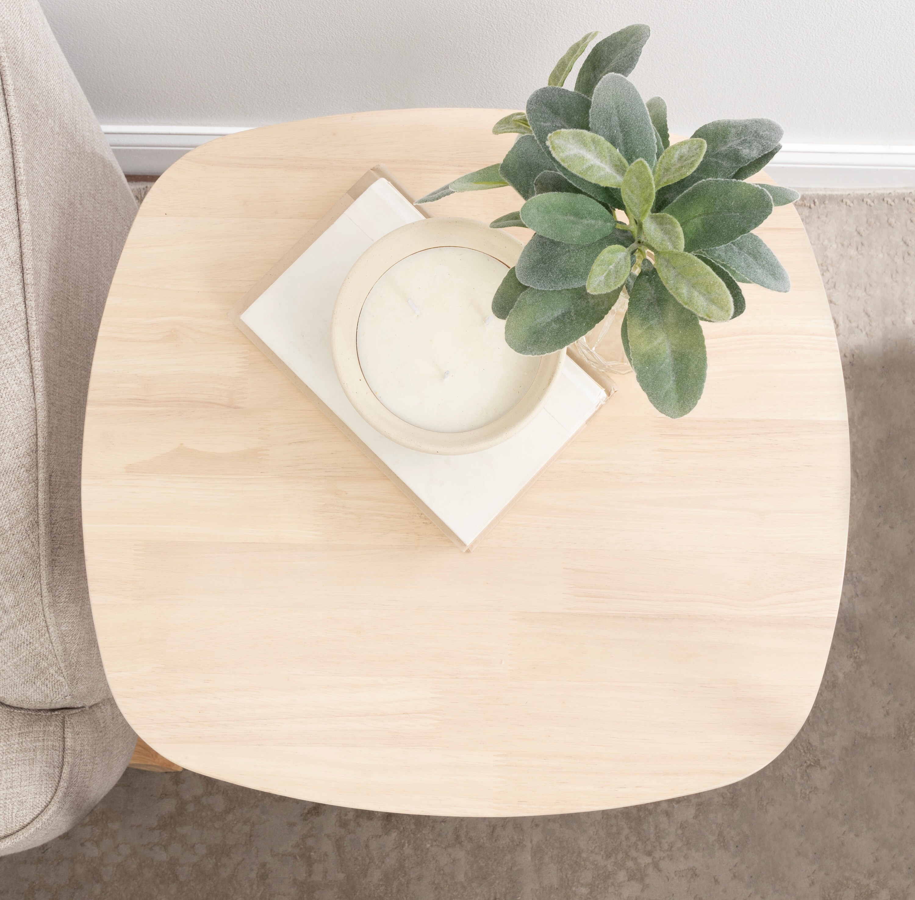 Natural Light Wood Rectangular Side Table with Storage Shelf