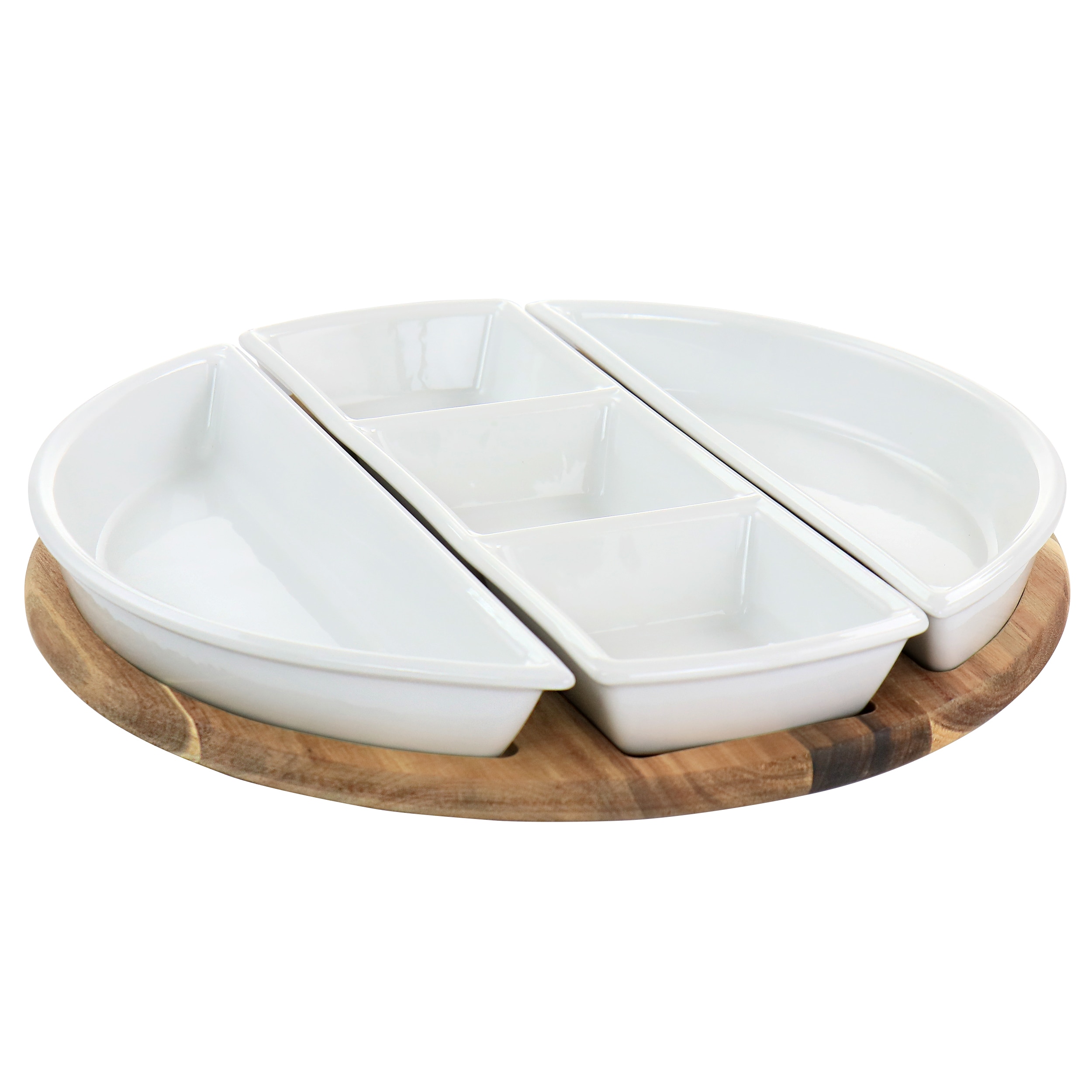 Gibson Elite  Gracious Dining 4 Piece Fine Ceramic Sectional Tray Set with Acacia Wood Base