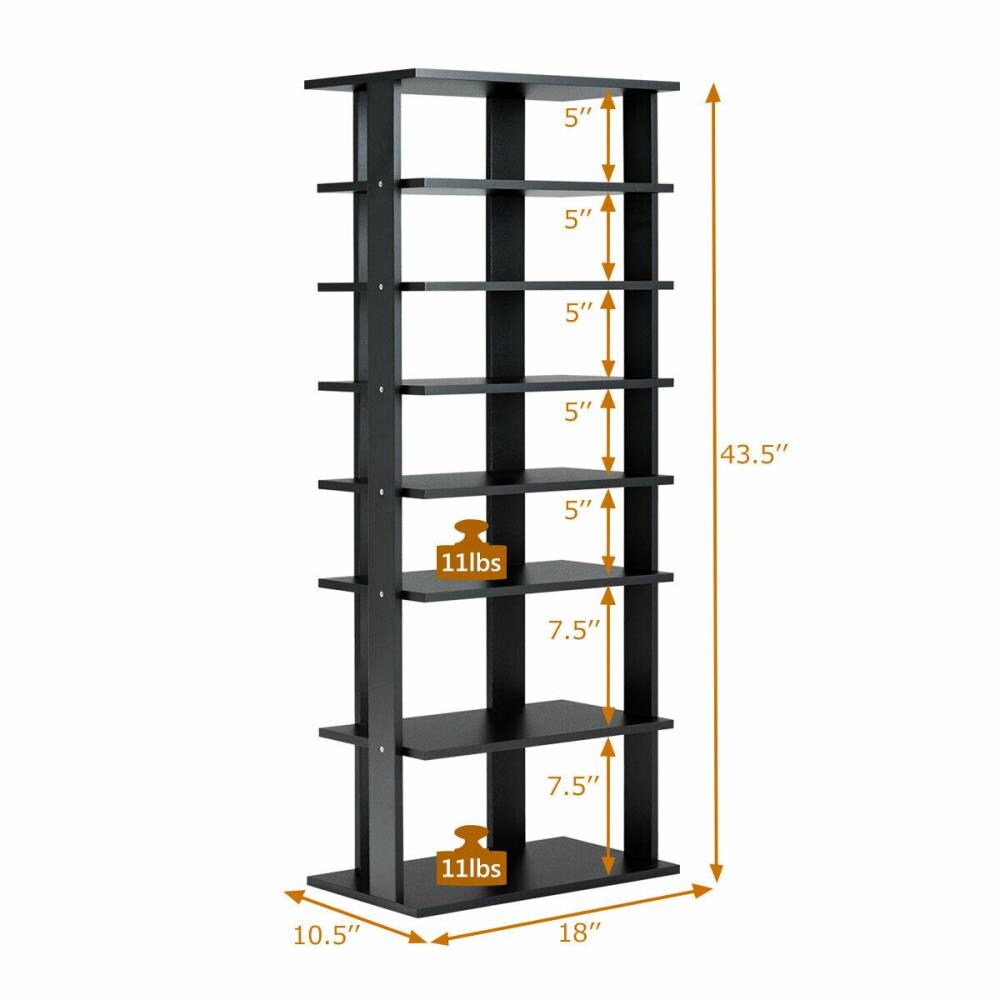 Goplus 7-Tier Black Wood Shoe Rack, Freestanding Shoe Storage for 7 Pairs, 43.5-in H