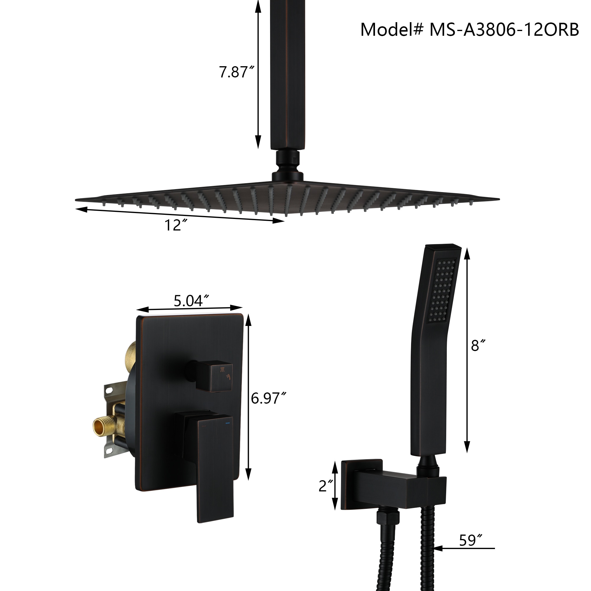 CASAINC CS3602-10MB Showerhead-Bar-Panels - View #4