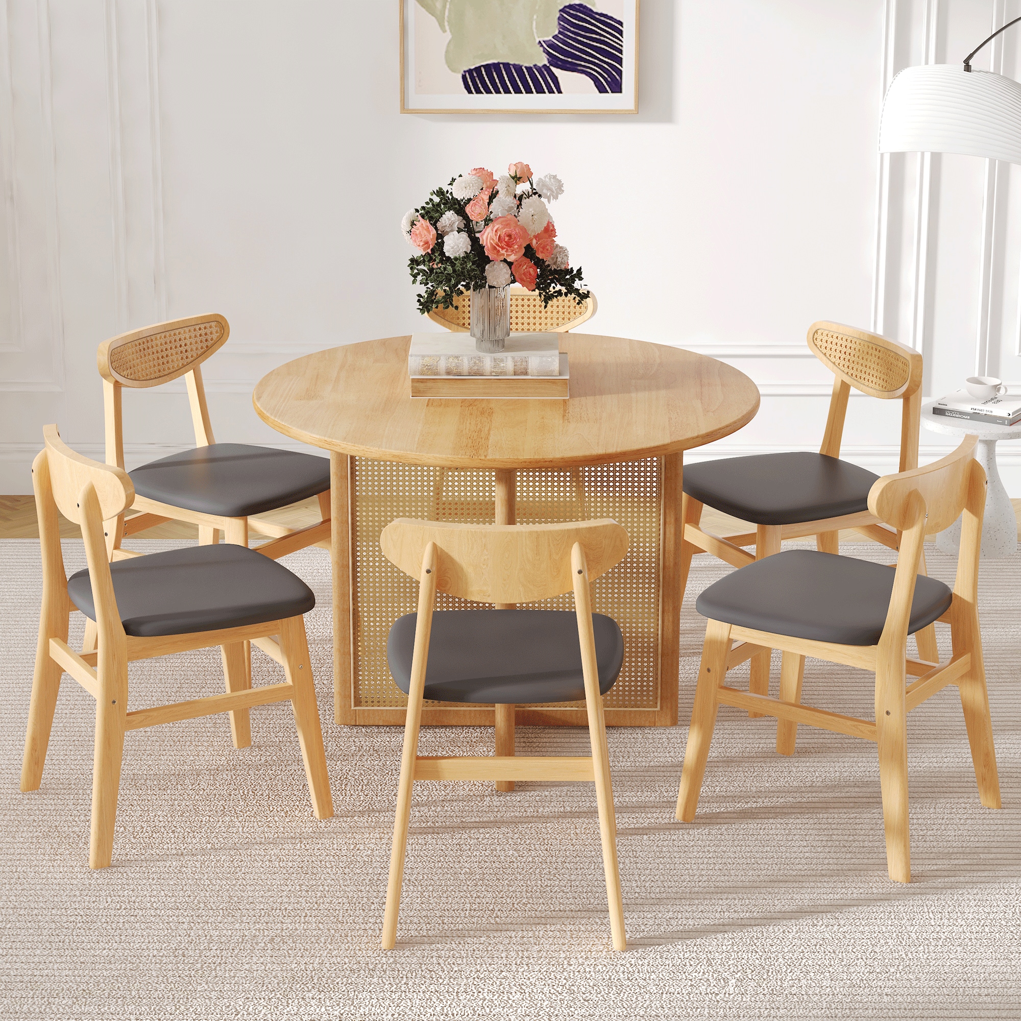 Siavonce XH01187 Wood Contemporary/Modern Dining Room Set with Round Table ( Seats 4 )