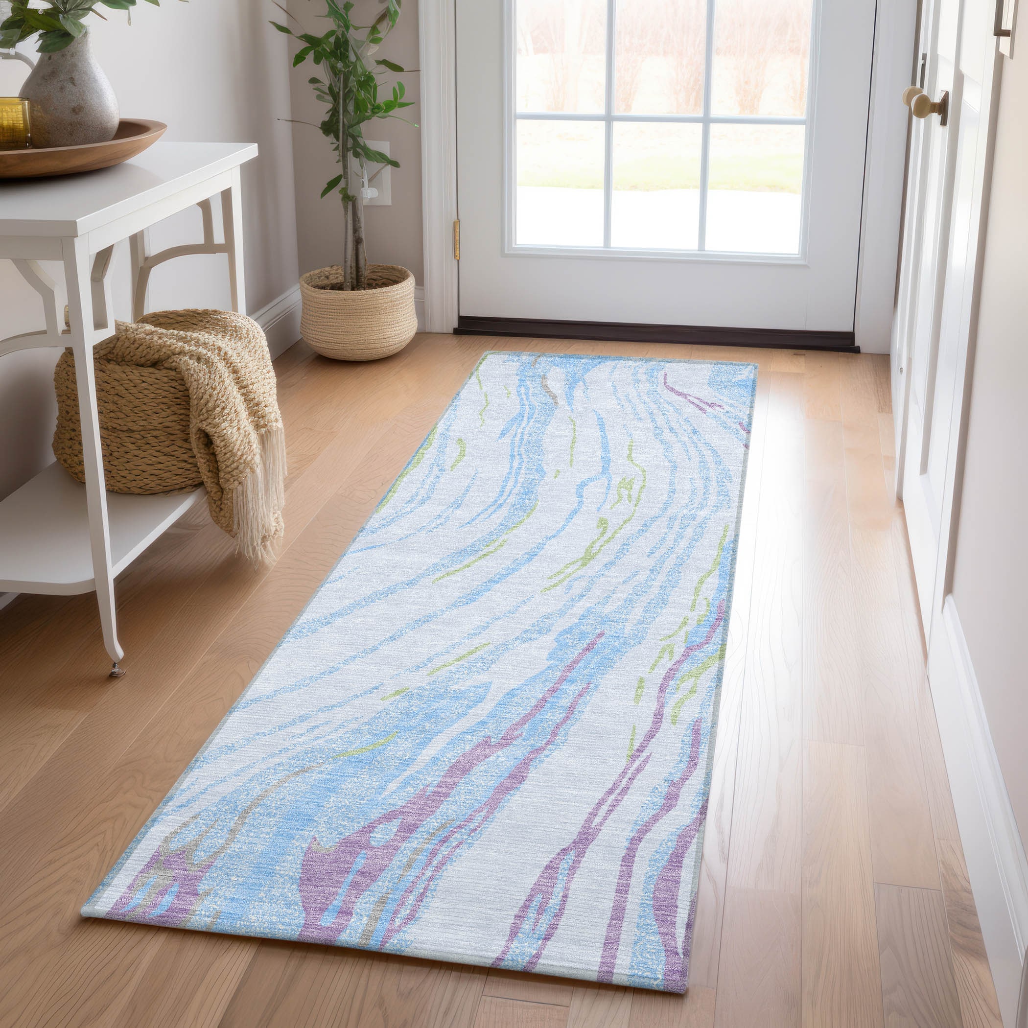 Addison Rugs ACN1037SK2X8 Chantille ACN1037SK 2 x 7 (ft) Polyester Sky Rectangular Indoor/Outdoor Geometric Machine washable Runner rug