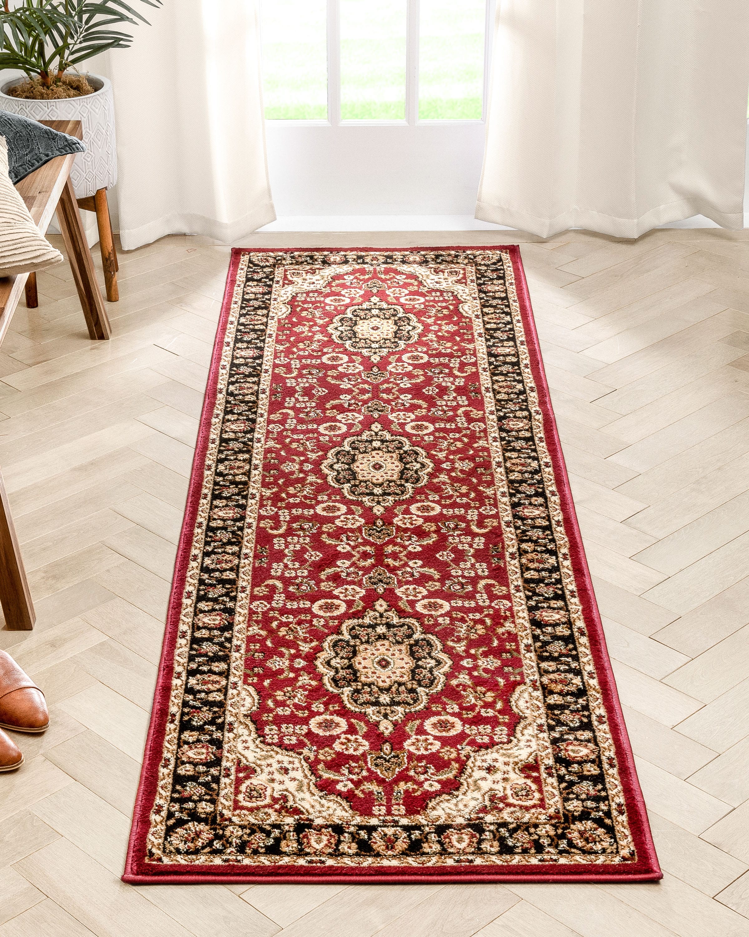 Well Woven 541002 2 x 7 (ft) Loomed Polypropylene Red Rectangular Indoor Medallion Persian Runner rug