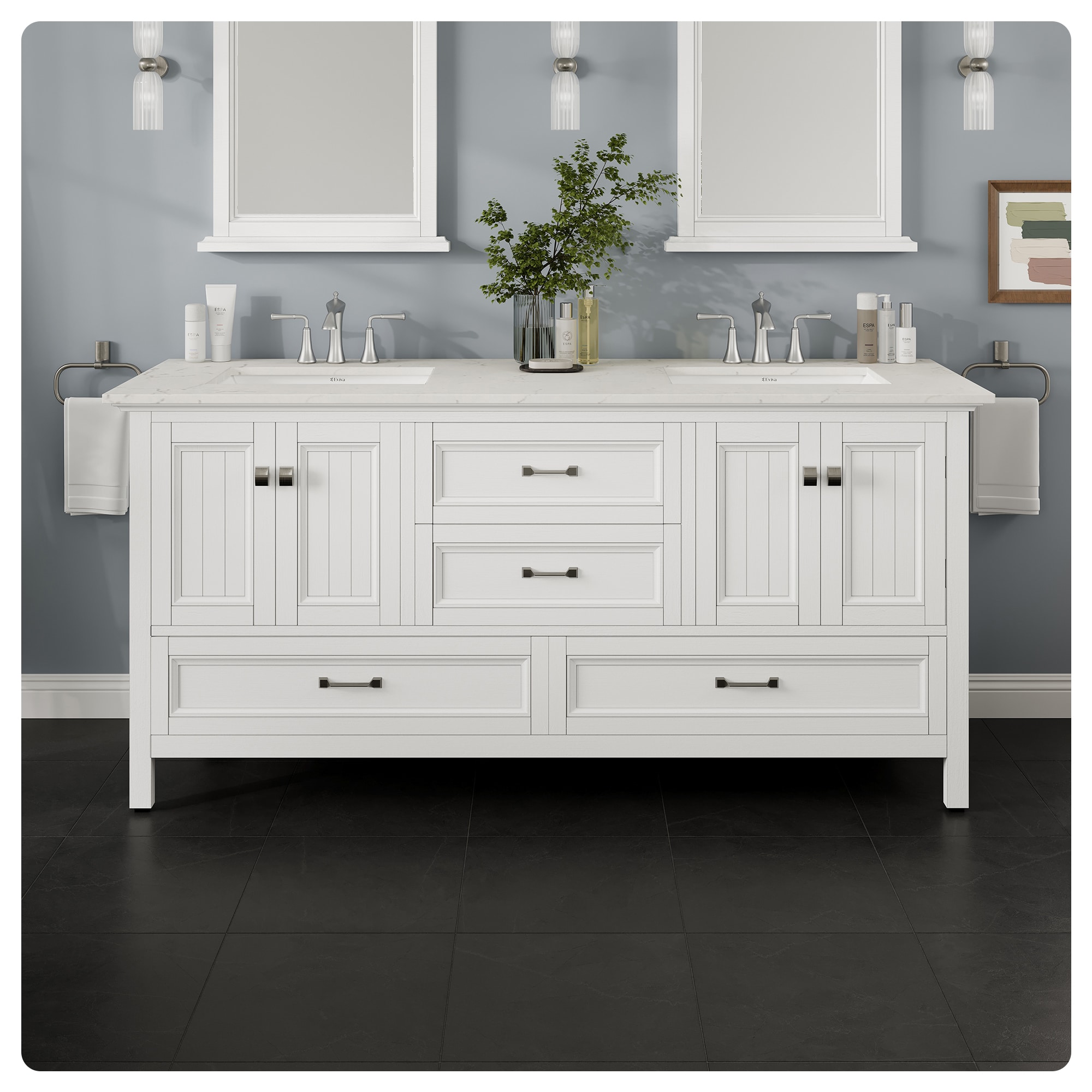 Eviva EVVN612-72WH Britney 72-in White Undermount Double sink Bathroom Vanity with White Quartz Top
