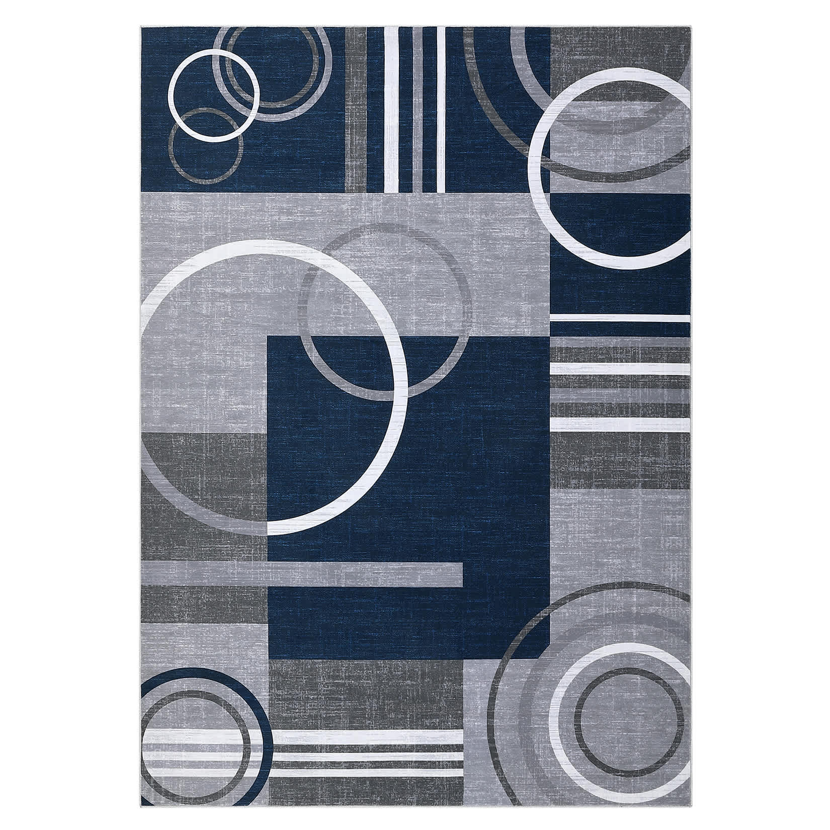 Qeetex LSN-PHO-15NDVDH4 10 x 13 ft Polyester Cashmere Dark Blue Rectangular Hallway Bathroom Entryway Kitchen Office Foldable Geometric Printed Modern Washable Area Rug