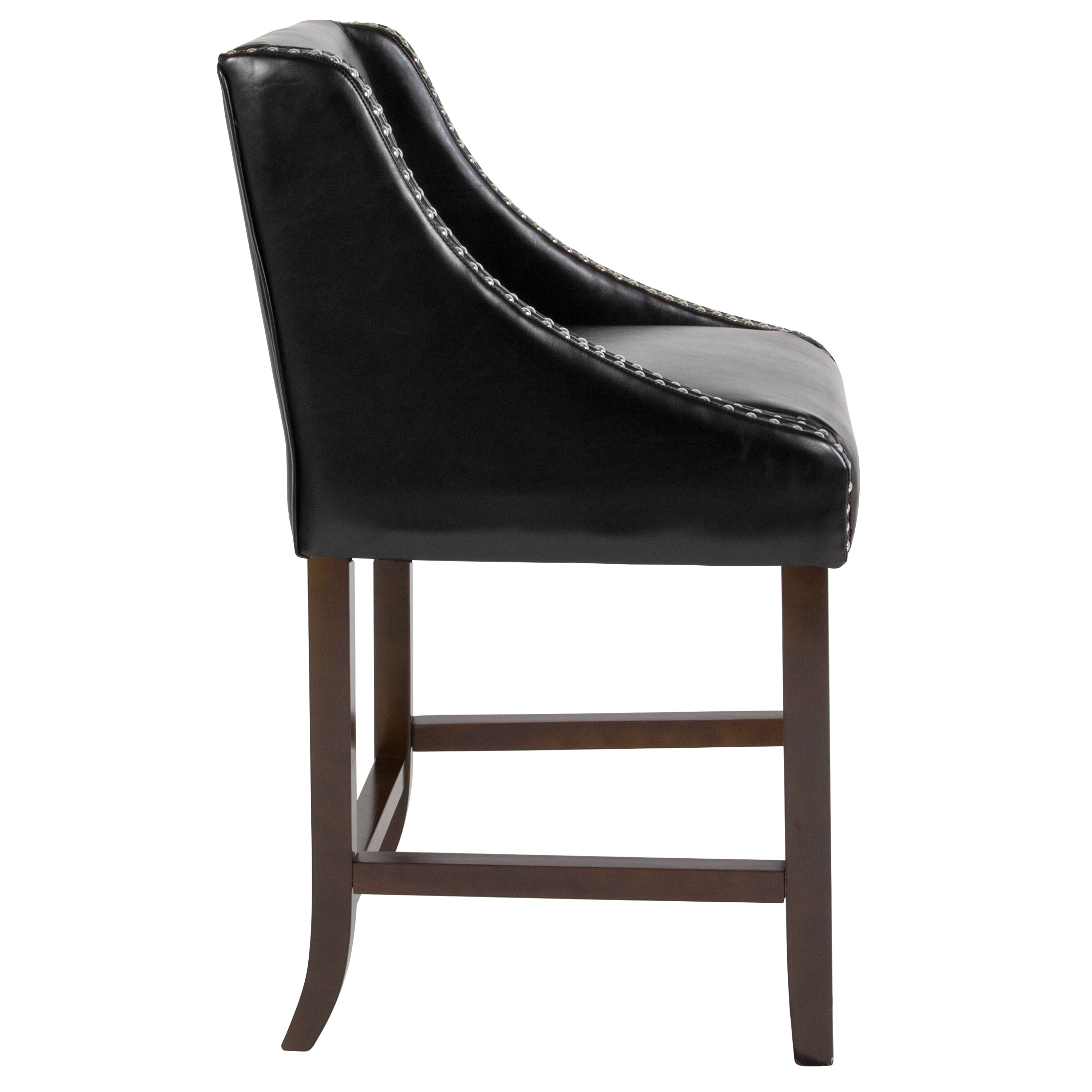 Black Leather 24" Wood Counter Height Stool with Nail Trim