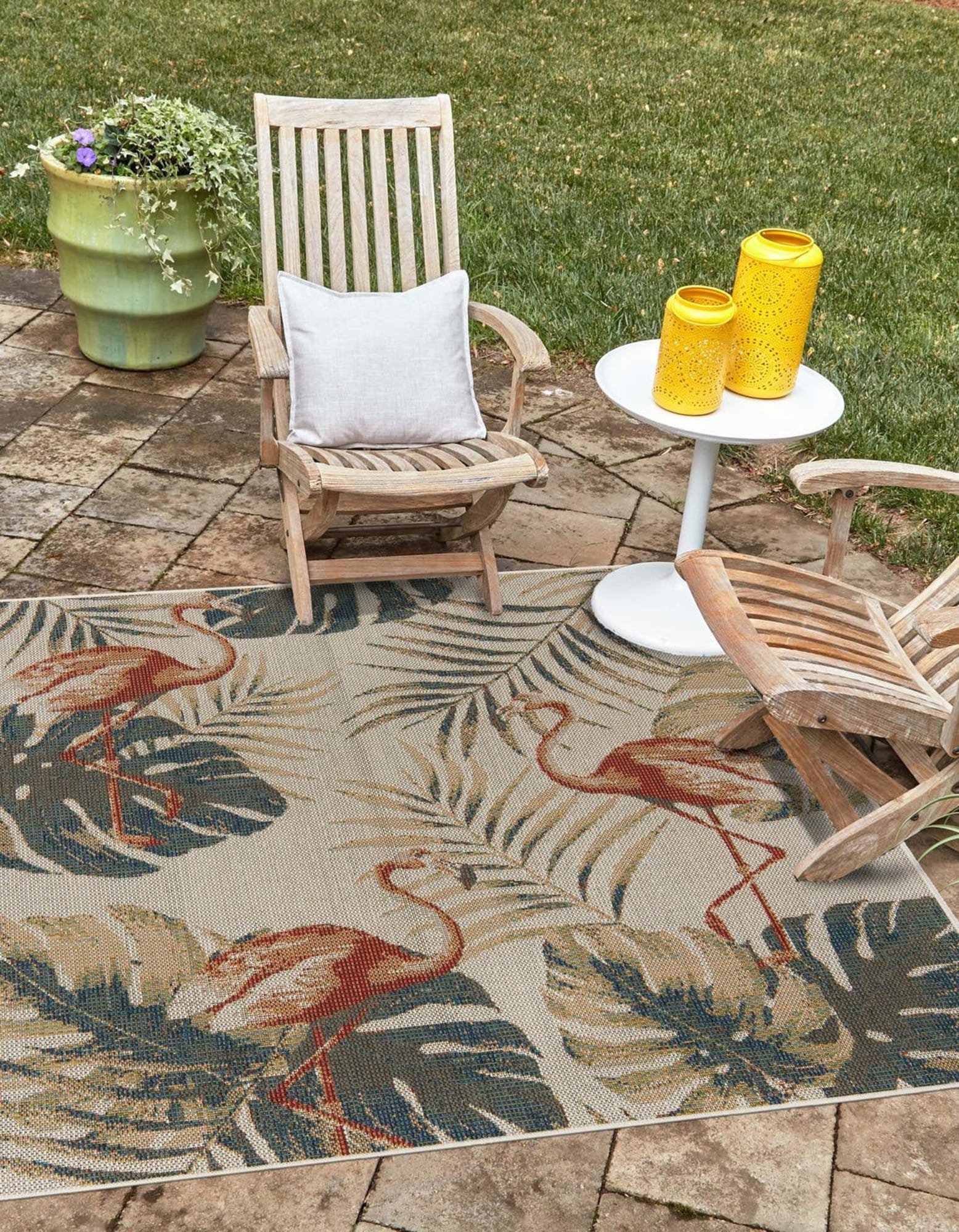 Unique Loom 3176860 Tijuana Baja Outdoor 8 x 8 (ft) Loomed Polypropylene Ivory Square Indoor/Outdoor Floral/Botanical Coastal Area rug