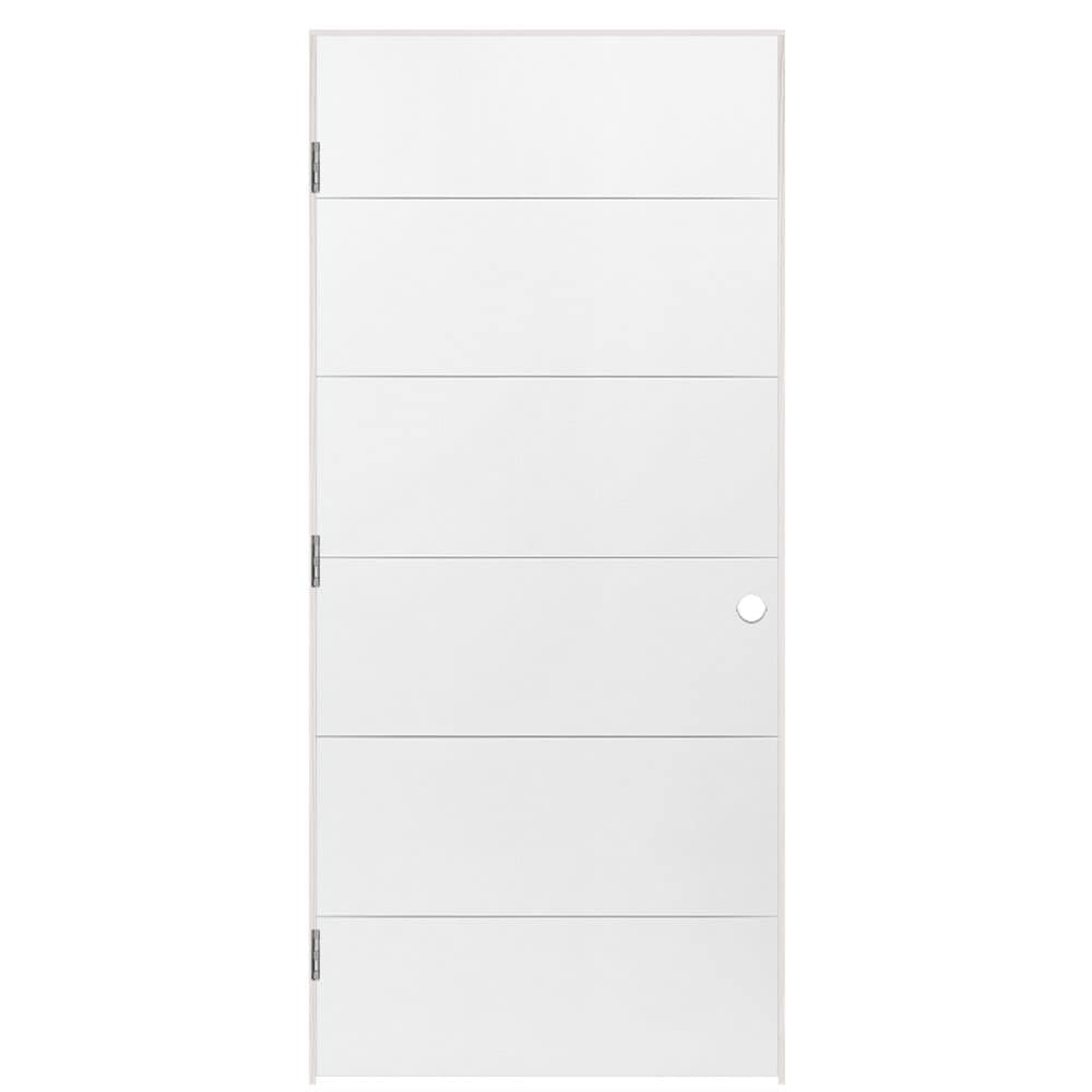 Masonite 1446495 36-in x 80-in Primed Hollow core Flush Right hand Smooth Primed Molded composite Flat Jamb Single Prehung Interior Door