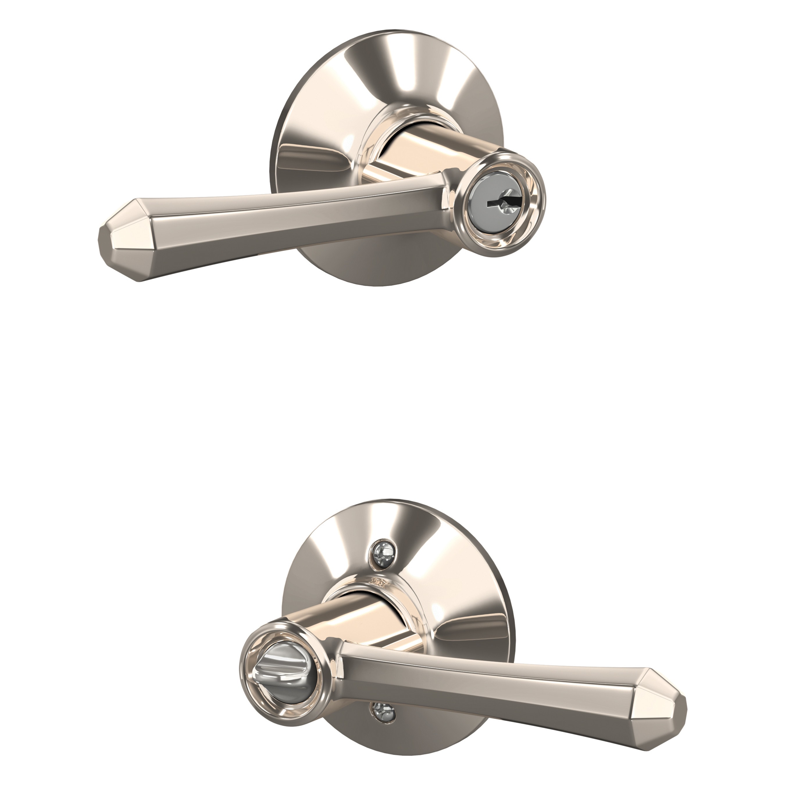 Schlage F51A DMP 618 PLY Custom Dempsey - Plymouth Polished Nickel Universal Exterior Keyed entry Door Handle