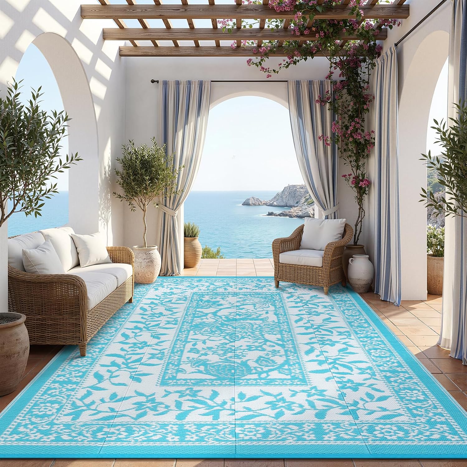 GAOMON 8x10 Ft Indoor Outdoor Rug Patio Soft Foldable Pet Friendly